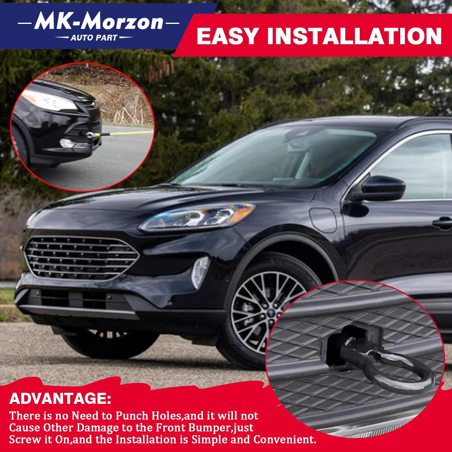 Tow Hook Recovery Hook Compatible with 2013-2022 Ford Escape Focus Fusion Mustang Edge GT Lincoln MKC MKZ Replaces# 6M2Z17A954A 6M2Z-17A954-A
