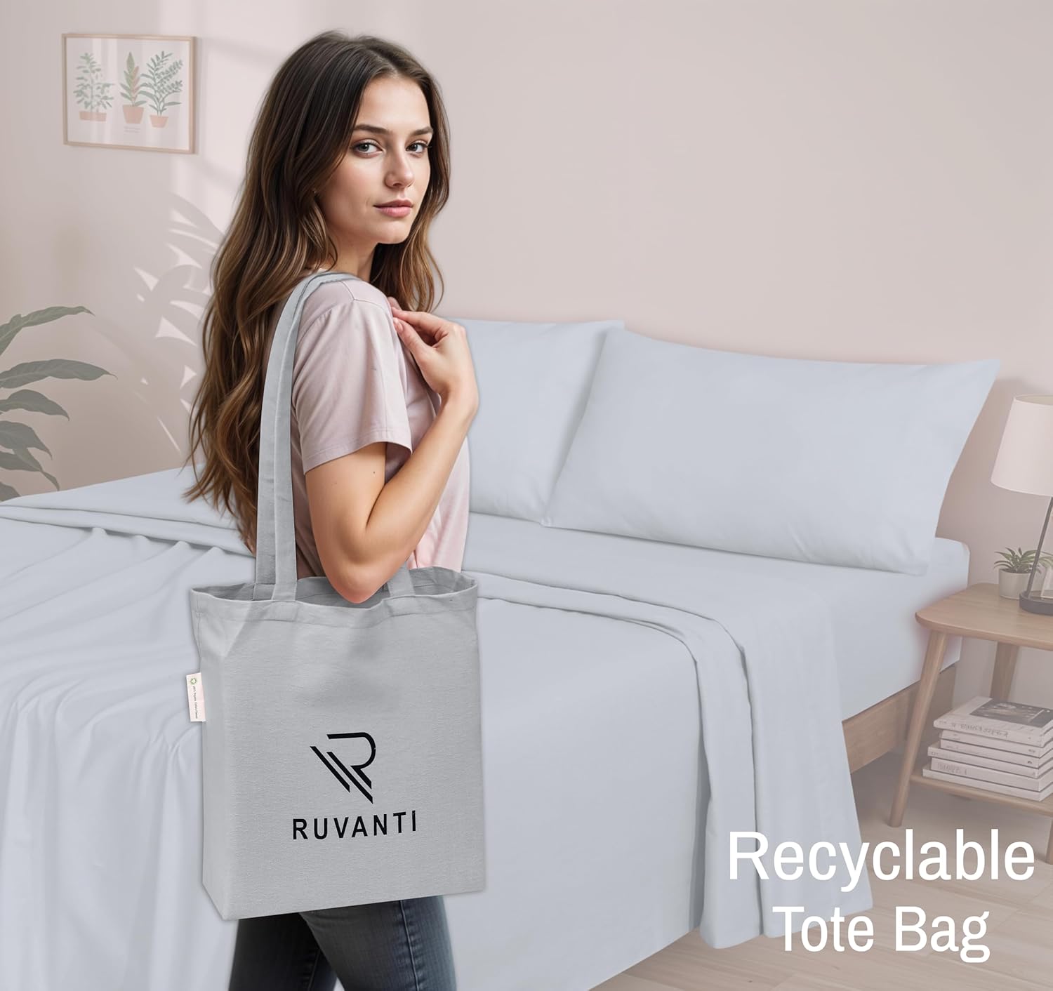 RUVANTI Flannel Sheets Queen Size - GOTS Certified 100% Organic Cotton, 4 Piece Warm, Soft & Breathable Set, Deep Pocket Snug Fit, Double Brushed Cozy All Season Bedding, Light Grey - Image 8