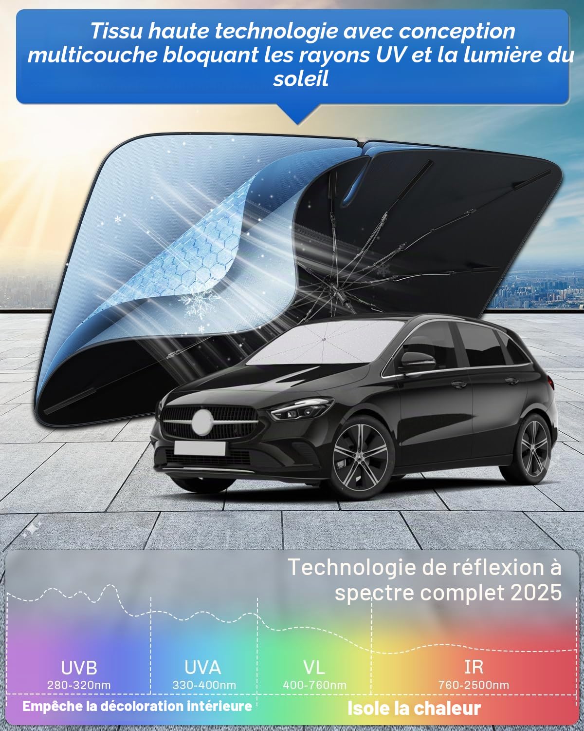 SHAOHAO Compatible avec Mercedes Classe B W247 2020-2025 Parasol Pare-Brise Pliable pour Voitures, Protection UV pour Parasols de Voiture Pare Soleil Pare Brise Avant Mercedes W247 Accessoires