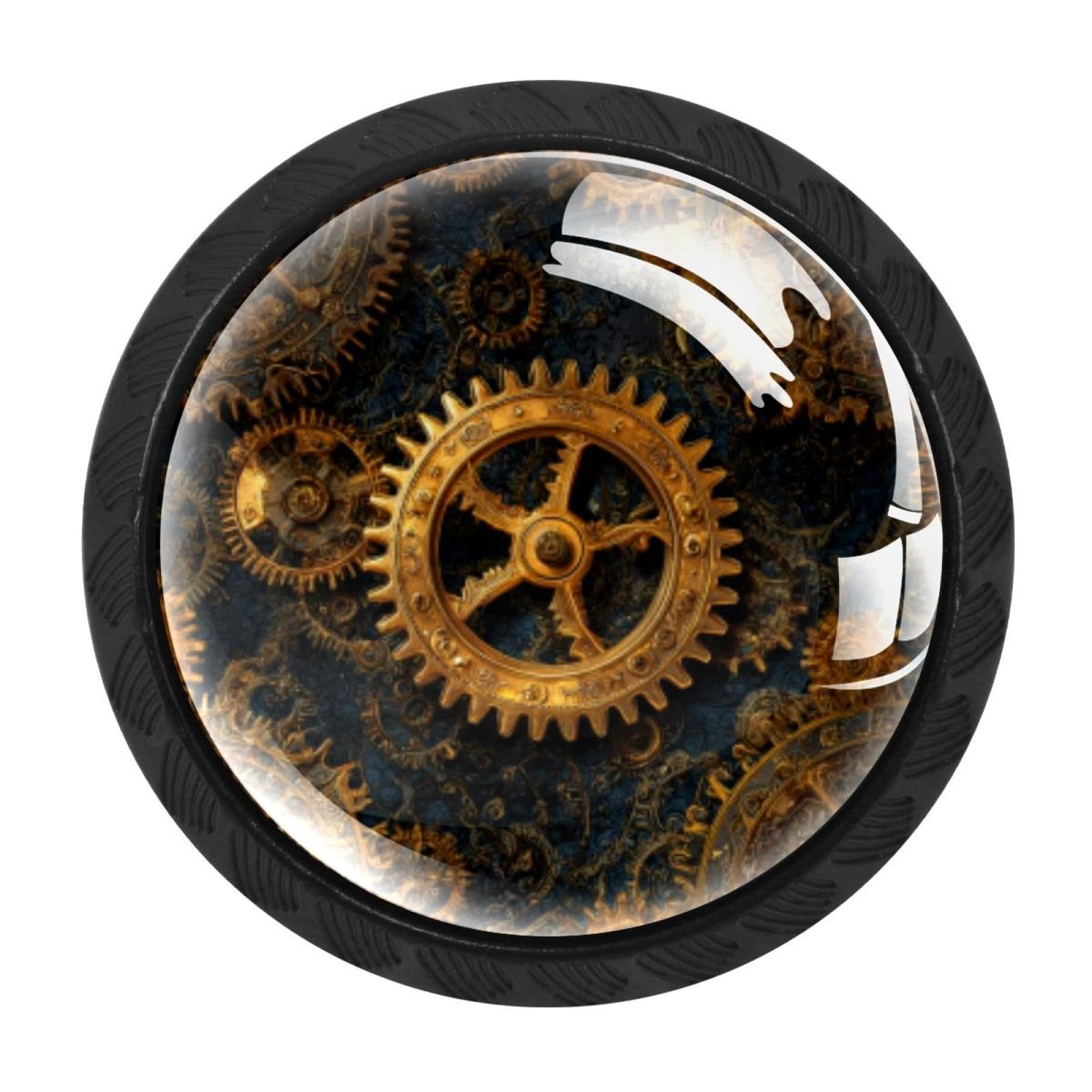CHENZZZZ 4 Pack Steampunk Gears Background (3) Drawer Knobs Cabinet Knobs Crystal Glass Knobs Pulls Handles for Kitchen Cabinet Hardware Cupboard Door Dresser Wardrobe Home Decor