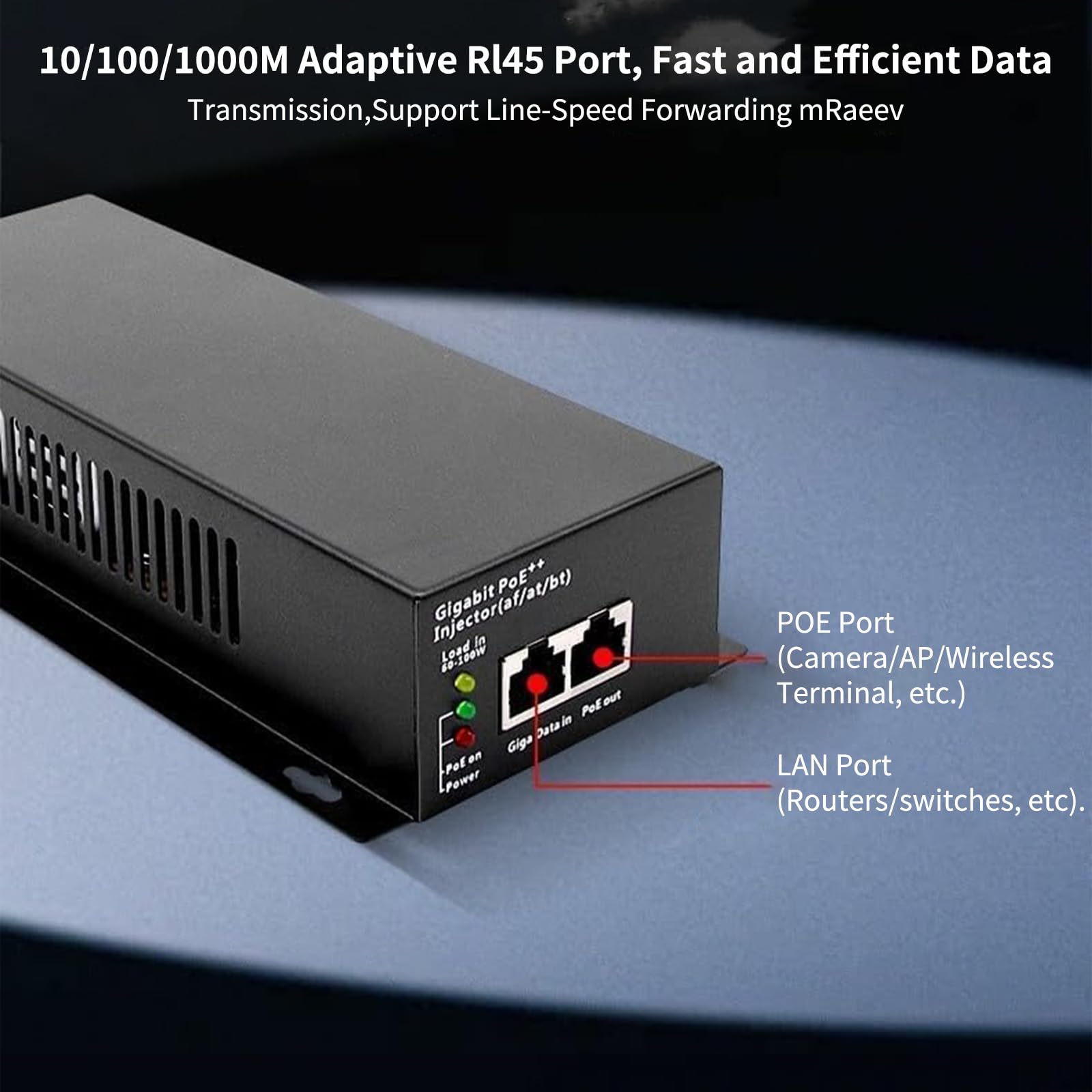 Injecteur PoE Gigabit 90 W, 802.3af/at/bt PoE+ + adaptateur standard, Plug & Play, extension de signal de 100 mètres pour la sécurité/les applications audio commerciales/IoT/Smart Home