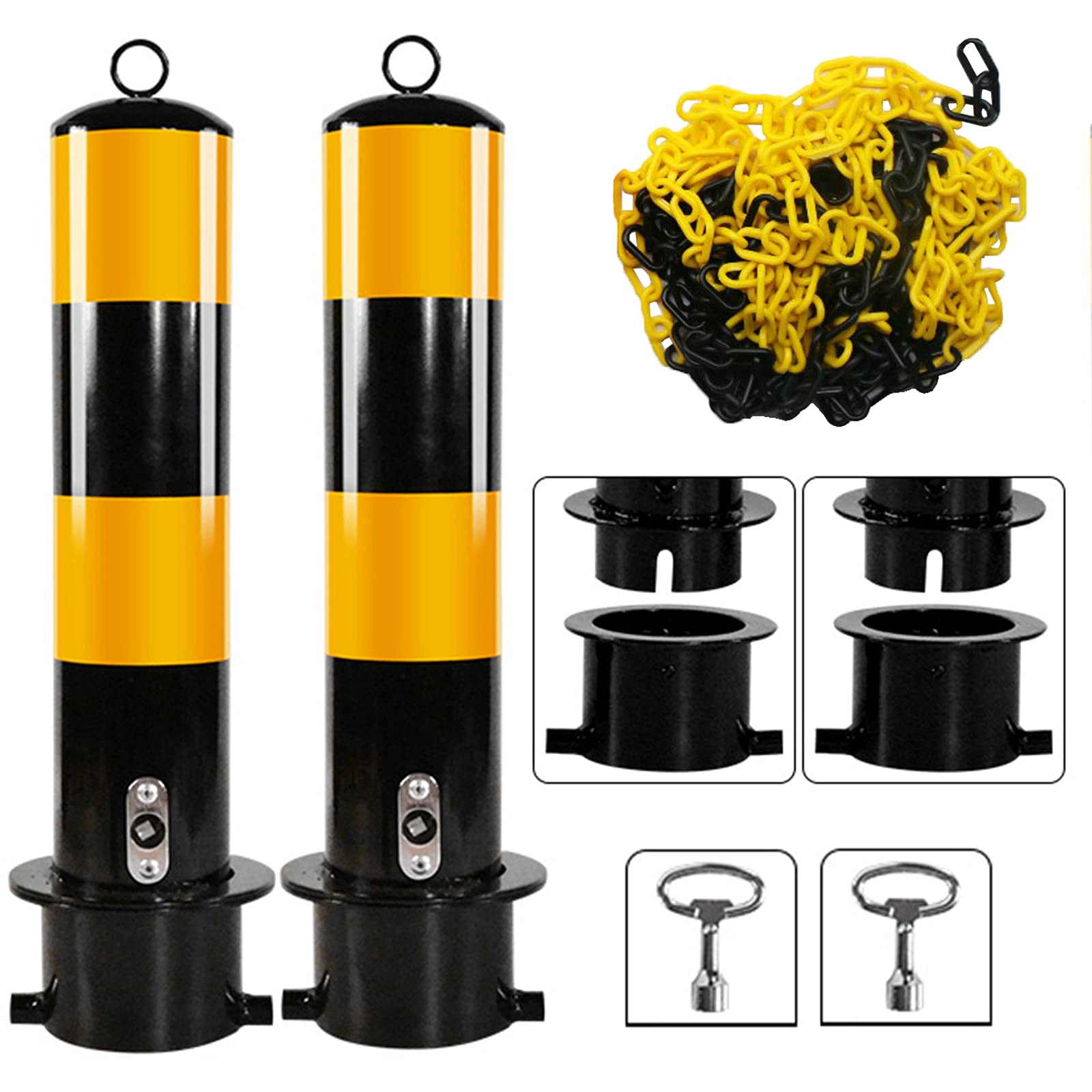 AYCDL Delineator Post Cones,Parking Lot Barriers Heavy Duty,Removable Parking Bollards Metal Sign Posts Steel Safety Bollard Traffic Pole - 2 Packs
