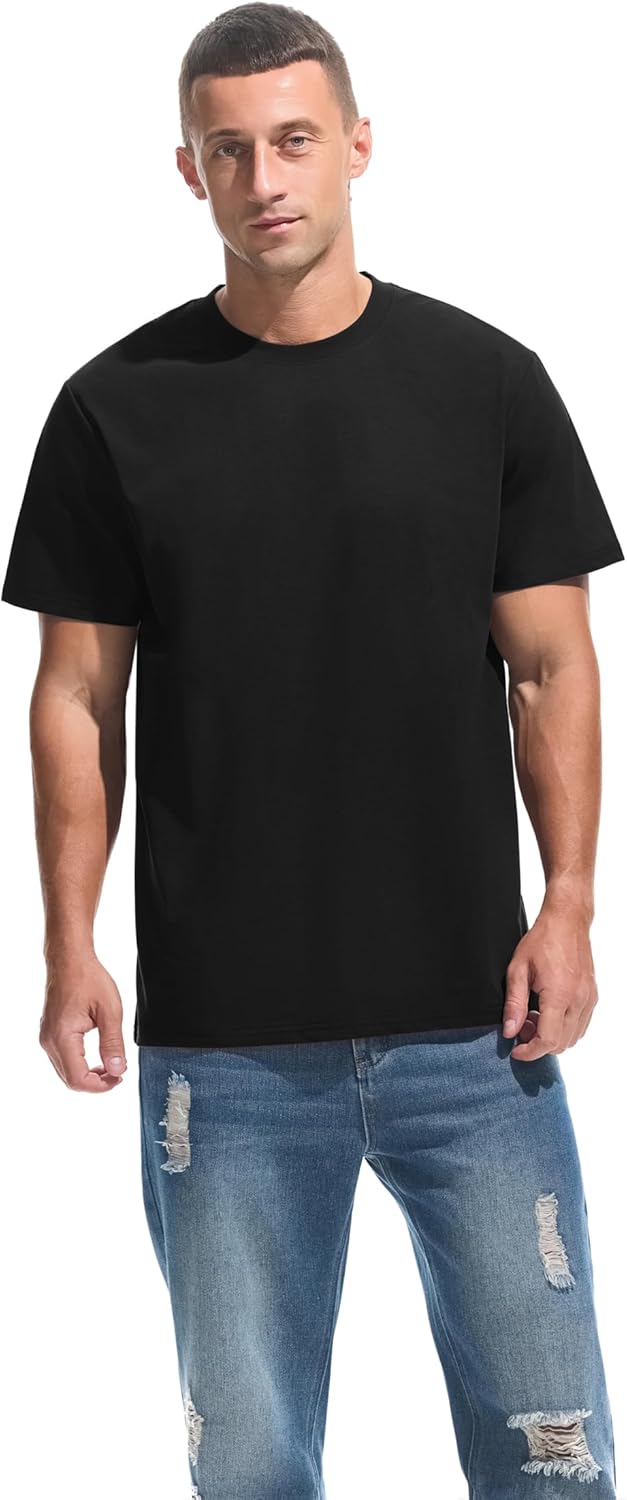 VEIISAR Men's Midweight Crew Neck T-Shirt - 210GSM Soft Cotton Blend, Regular Fit for Cooling Comfort - Image 2