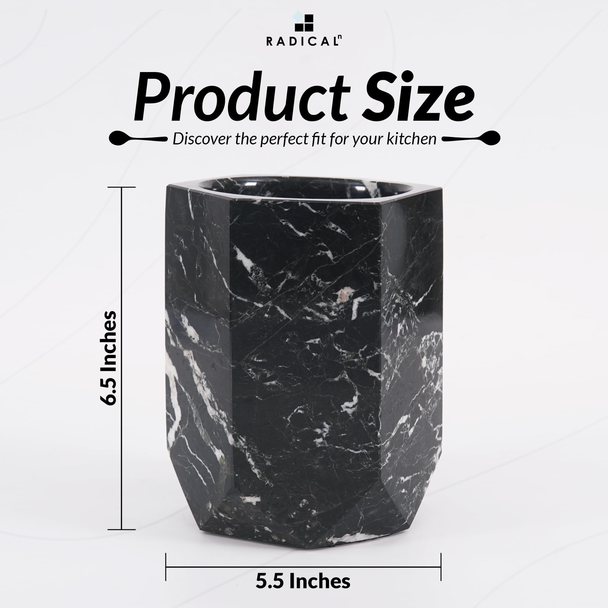 Radicaln Oceanic - Porta Utensili in Marmo da 16,5 cm, Fatto a Mano, Set di Spatole per Bancone da Cucina, Barattolo Organizer in Marmo