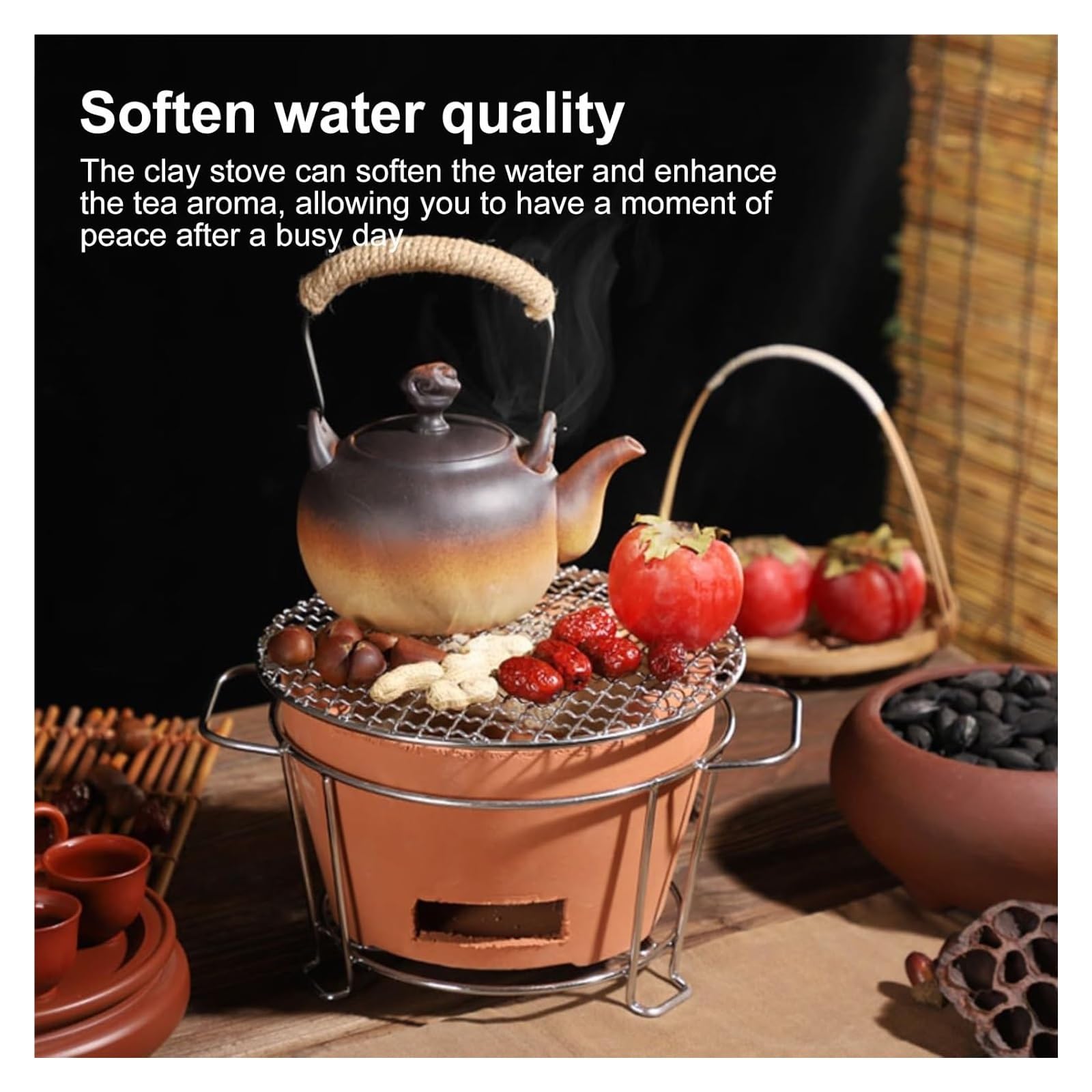 Grill węglowy, piec węglowy z gliny, wielofunkcyjny piec do grilla ceramicznego, przenośny grill ceramiczny, grill stołowy do domu, na piknik, kemping, do parzenia herbaty i gotowania na świeżym powie