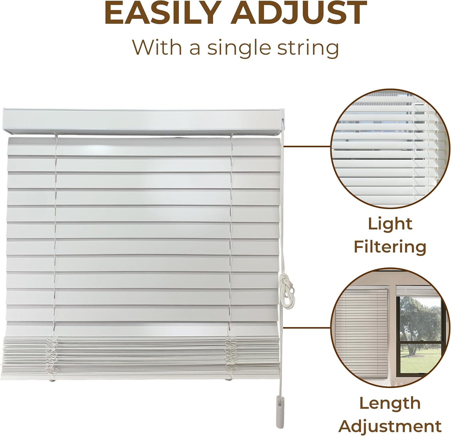 White Poplar Wood Venetian Blinds, 34" W x 60" L x7 D, Custom Fit Horizontal Window Shade for Home & Office, Light Filtering & Privacy, Easy Installation