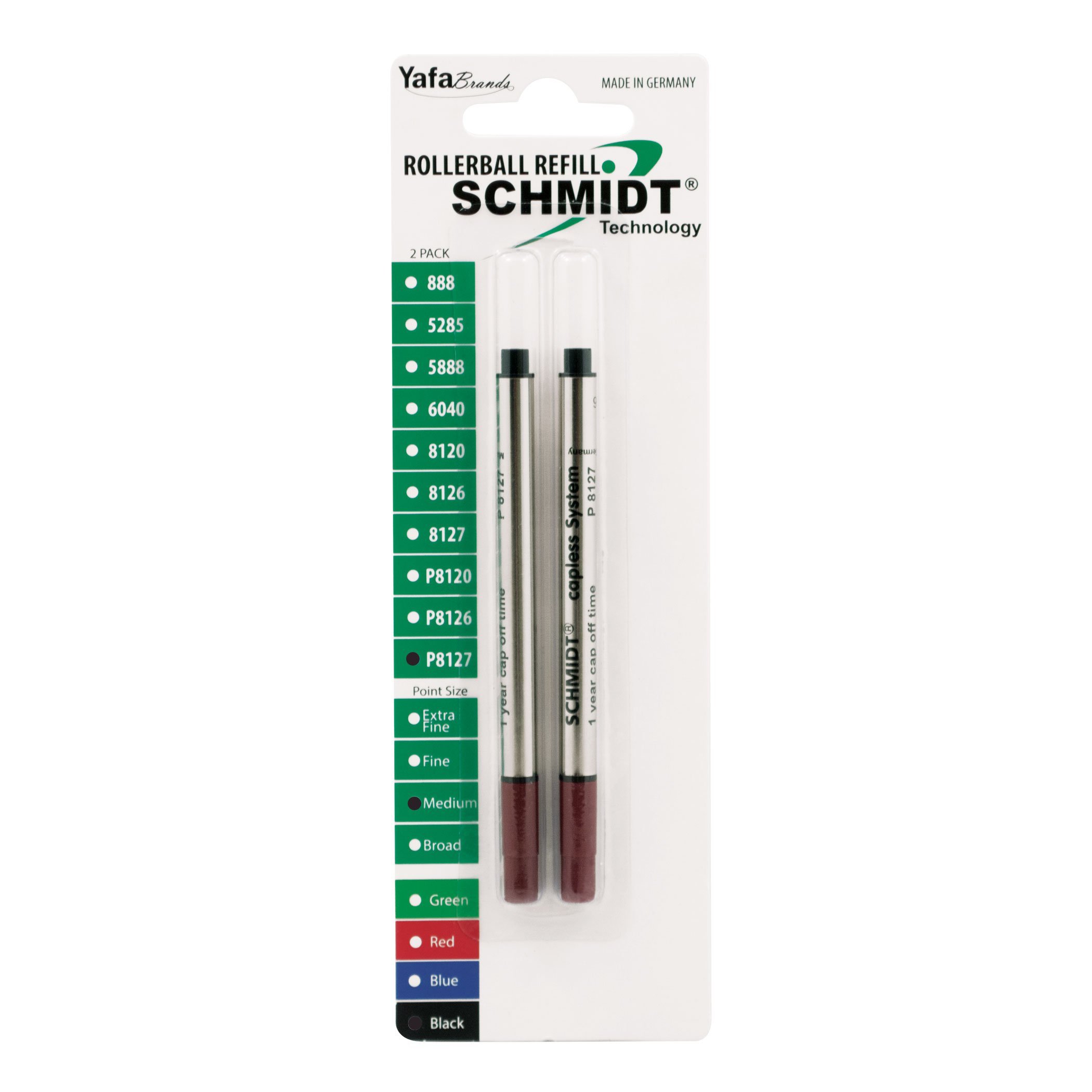 Schmidt P8127 Short Capless Rollerball Refill Medium Point 0.7mm, Black, 2 Pack Blister (SC58131)