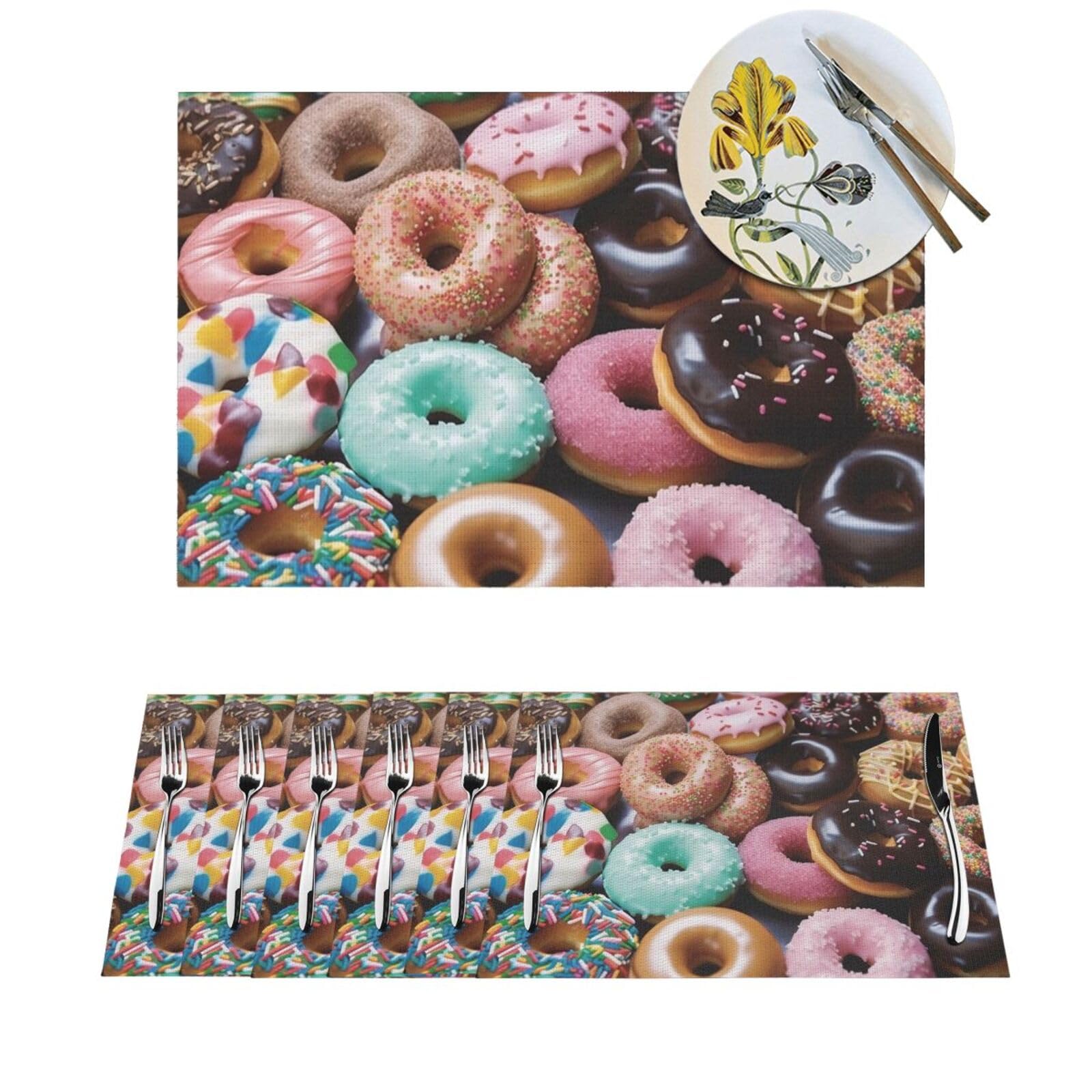 Set de table PVC lavable antidérapant 30x45cm motif beignets lot de 4