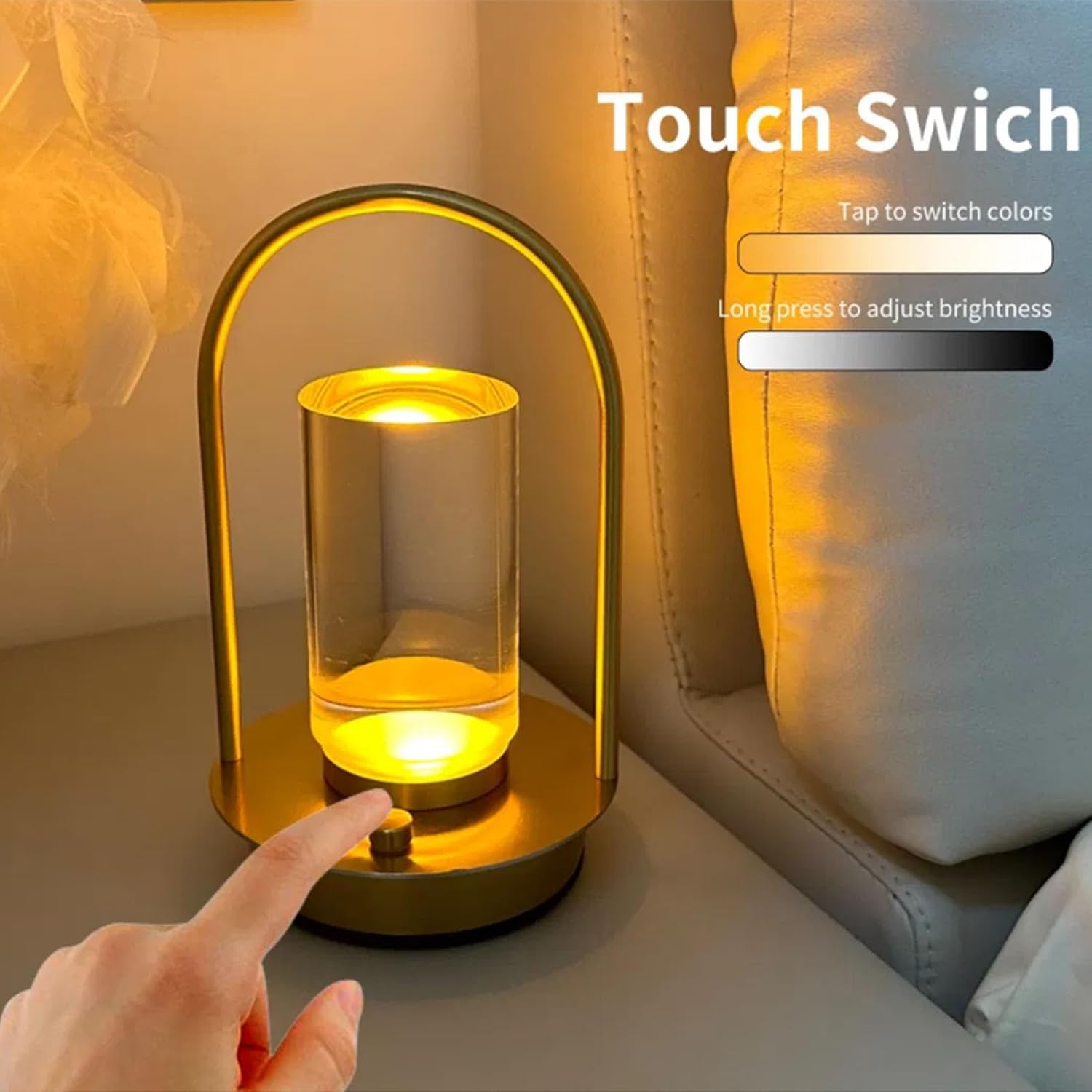 Portable Table Lamp, Cordless Touch Control Bedside Lamp, 3 Color Dimmable, 2000mAh Rechargeable Battery Operated, Decorative Lantern Atmosphere Night Light, Clear Crystal Nightstand Lamp, Ideal Gift