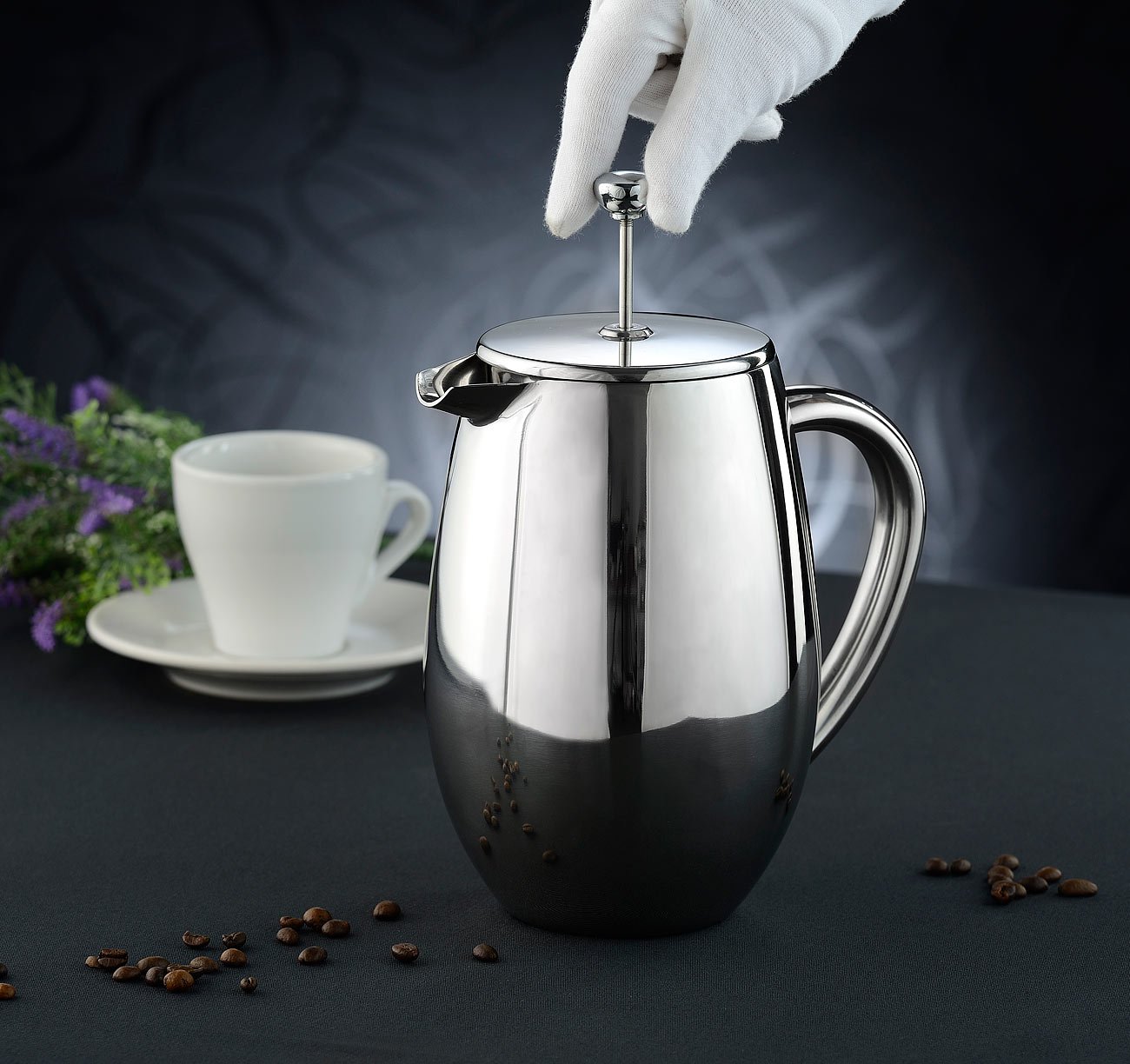 Rosenstein & Söhne Kaffeekanne: Thermo-Kaffeebereiter, French-Press, Edelstahl, doppelwandig, 1 Liter (Kaffeekanne Edelstahl doppelwandig, Kaffezubereiter, Espresso)