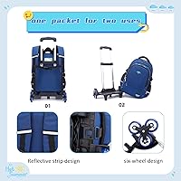 Vista 4 de Mochila con ruedas elementales de color sólido, estampado de camuflaje para niños, Azul, Mochilas Daypack
