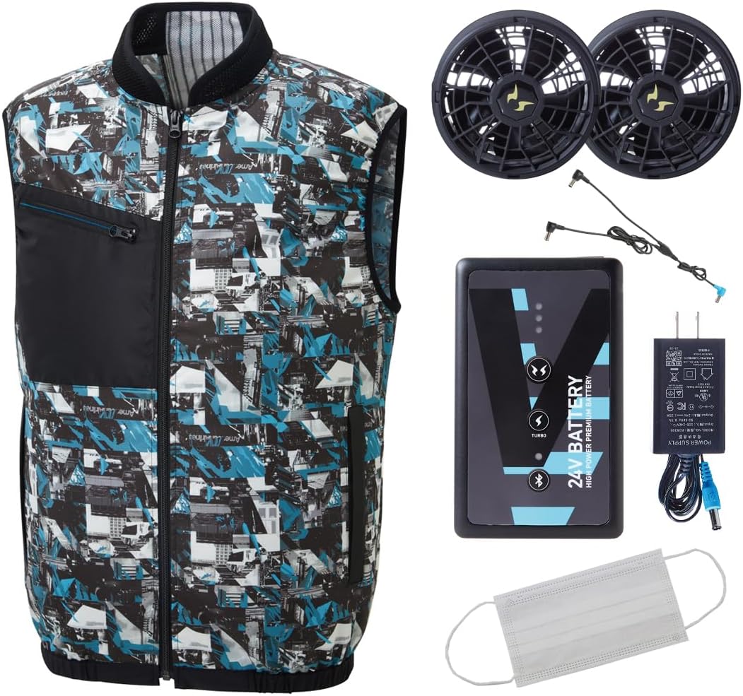 [イトフク] 空調風神服 サンエス 24V フルセット ベスト UVカット KF92352 ななめファン バッテリー RD9410P