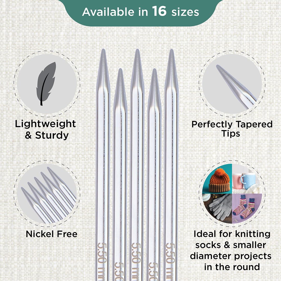 KnitPro Nova Cubics Double Pointed Needles 6" (15cm), Silver, 5.50mm - Image 3