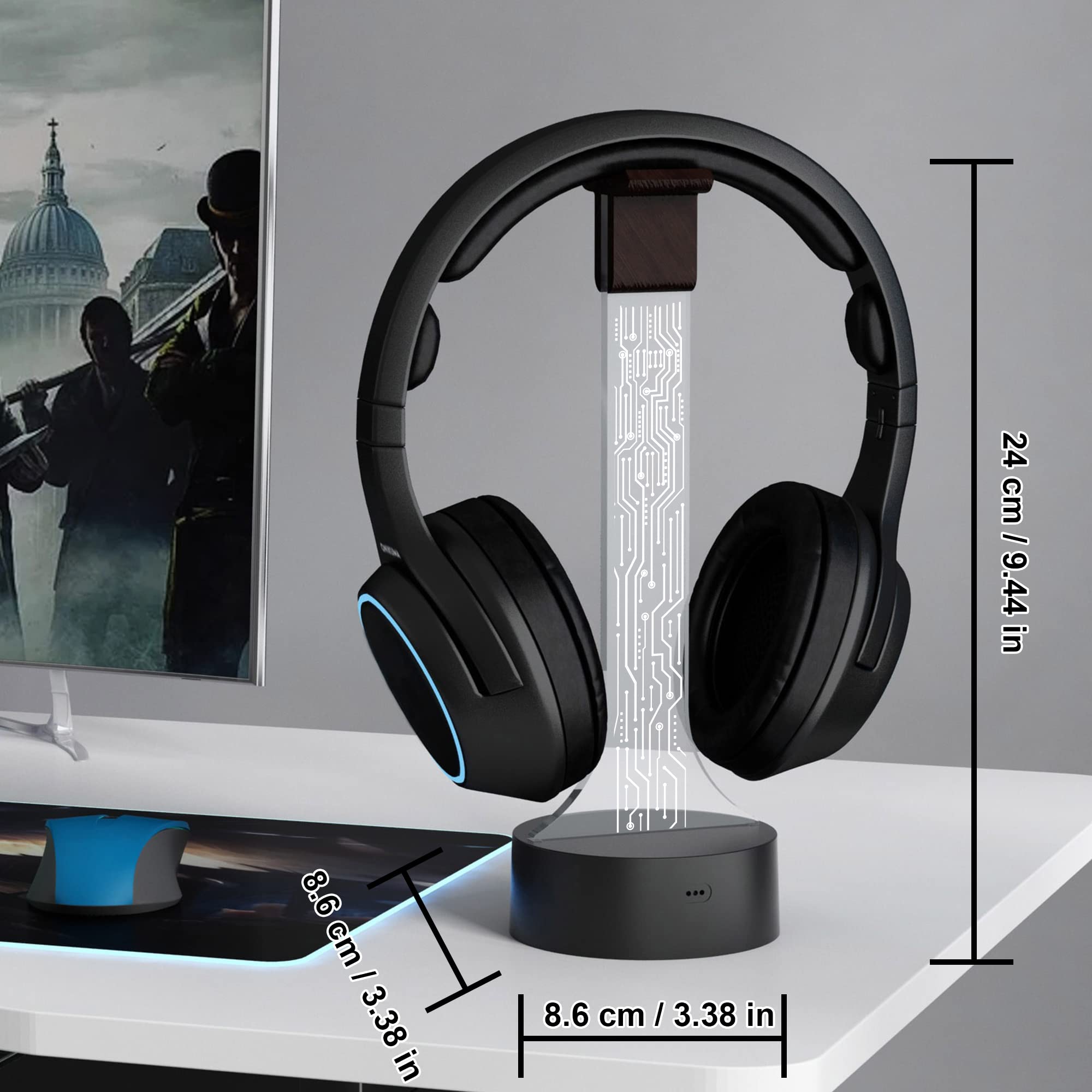 YuanDian Leuchtender Kopfhörerständer für Schreibtisch, Gaming Headset Halterung, RGB mit 16 farbigen Lichtern für Spielzimmer Dekoration, Coole Gamer Geschenke für Männer, Freund