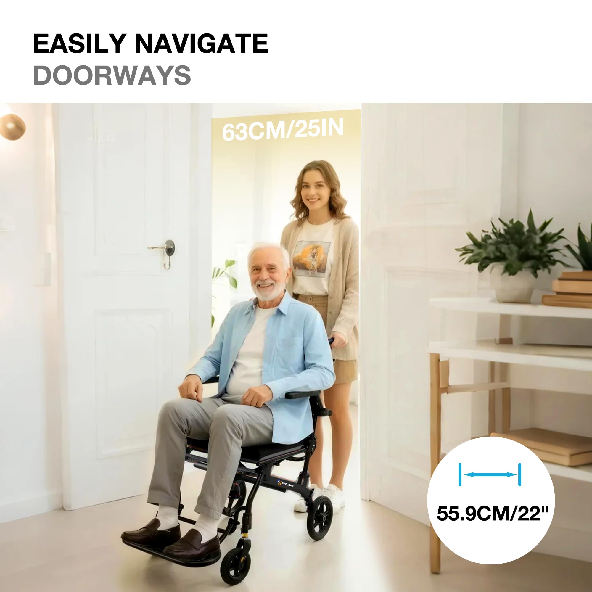 Fauteuils roulants pour adultes fauteuil de transport léger et pliable avec poignée télescopique, largeur d'assise de 46 cm. Fauteuils roulants pliables et portables pour les personnes âgées.