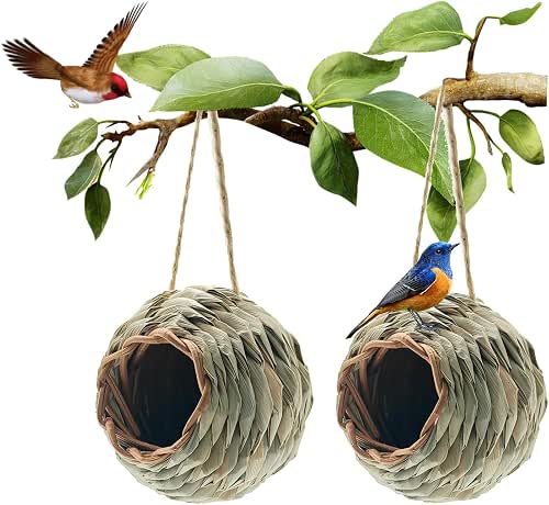 WDEFUN Humming Bird Houses for Outdoor Hanging, Natural Grass Bird