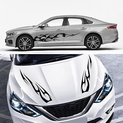 Miniatura 7 de RUIANTE 4 PCS Calcomanías Universales de Rayas Laterales para Carrocería de Carreras, Decoración de Capó y Puertas Laterales con Patrón de Llamas,