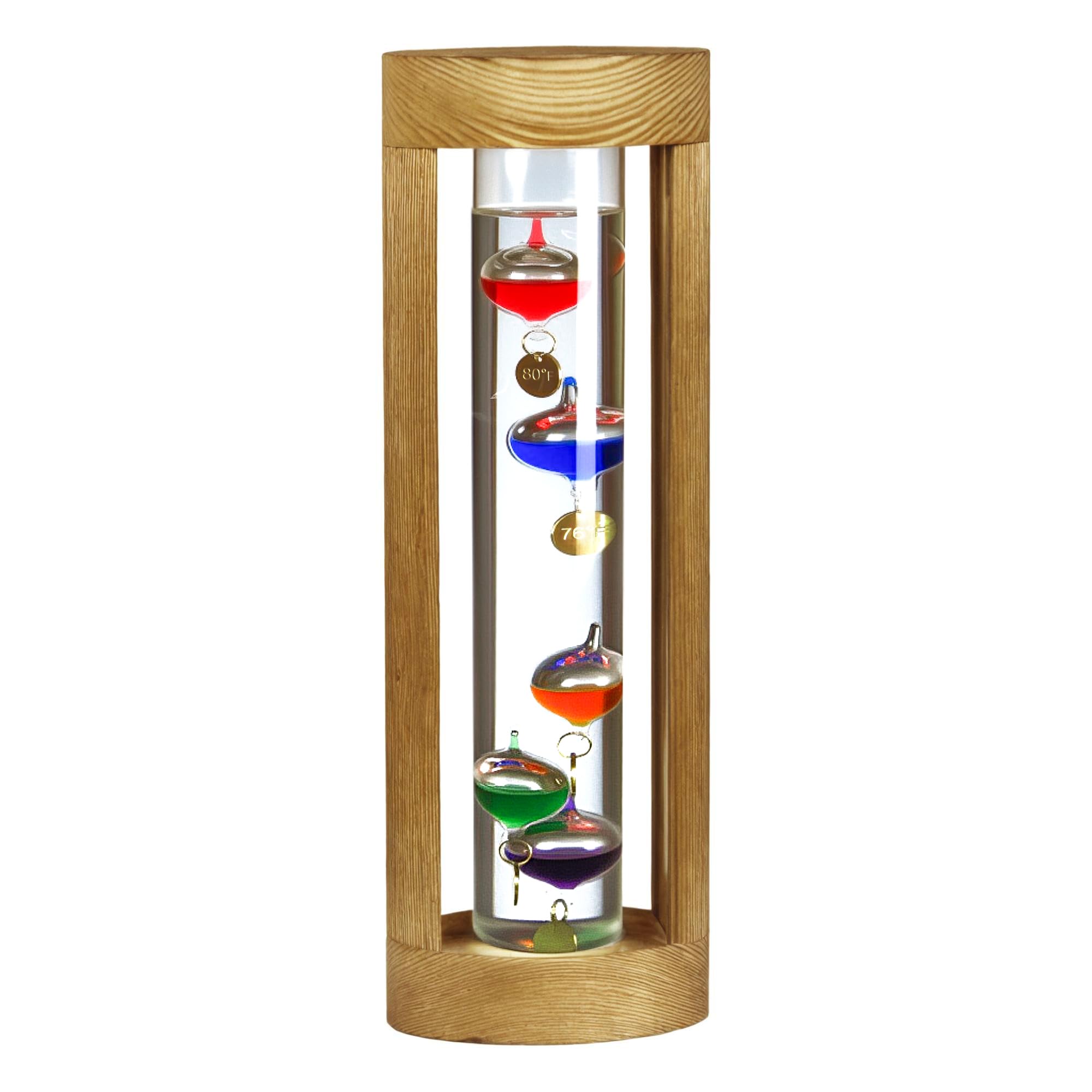 Lily's Home Galileo 12 Inches,Oak Finish with Burned Wooden Frame, Measures from 64ºF to 80ºF, Galileo Thermometer for Indoor Home Décor, Galileo