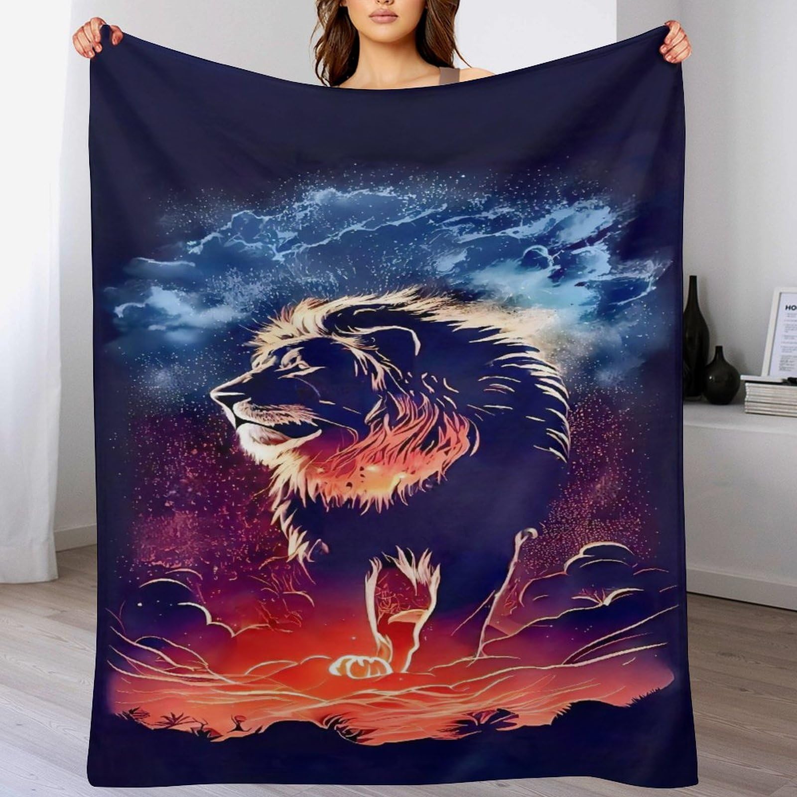 Couverture lion en flannel pour voyage et soirées cocooning au lit