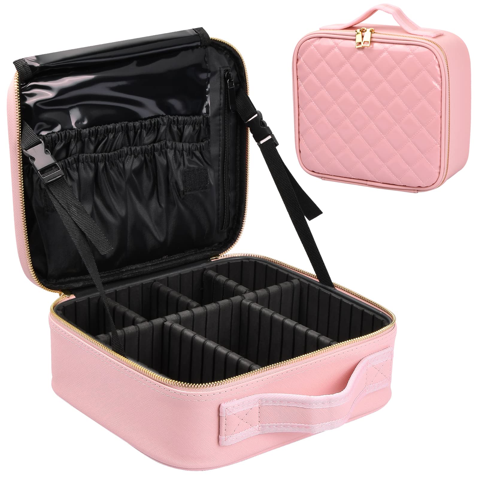 Tibapla Neceser Organizador de Maquillaje Profesional, Bolsa de Cosméticos para Mujer, Estuche de Viaje, Makeup Organizer Impermeable Maletín para Manicura (Rosado)