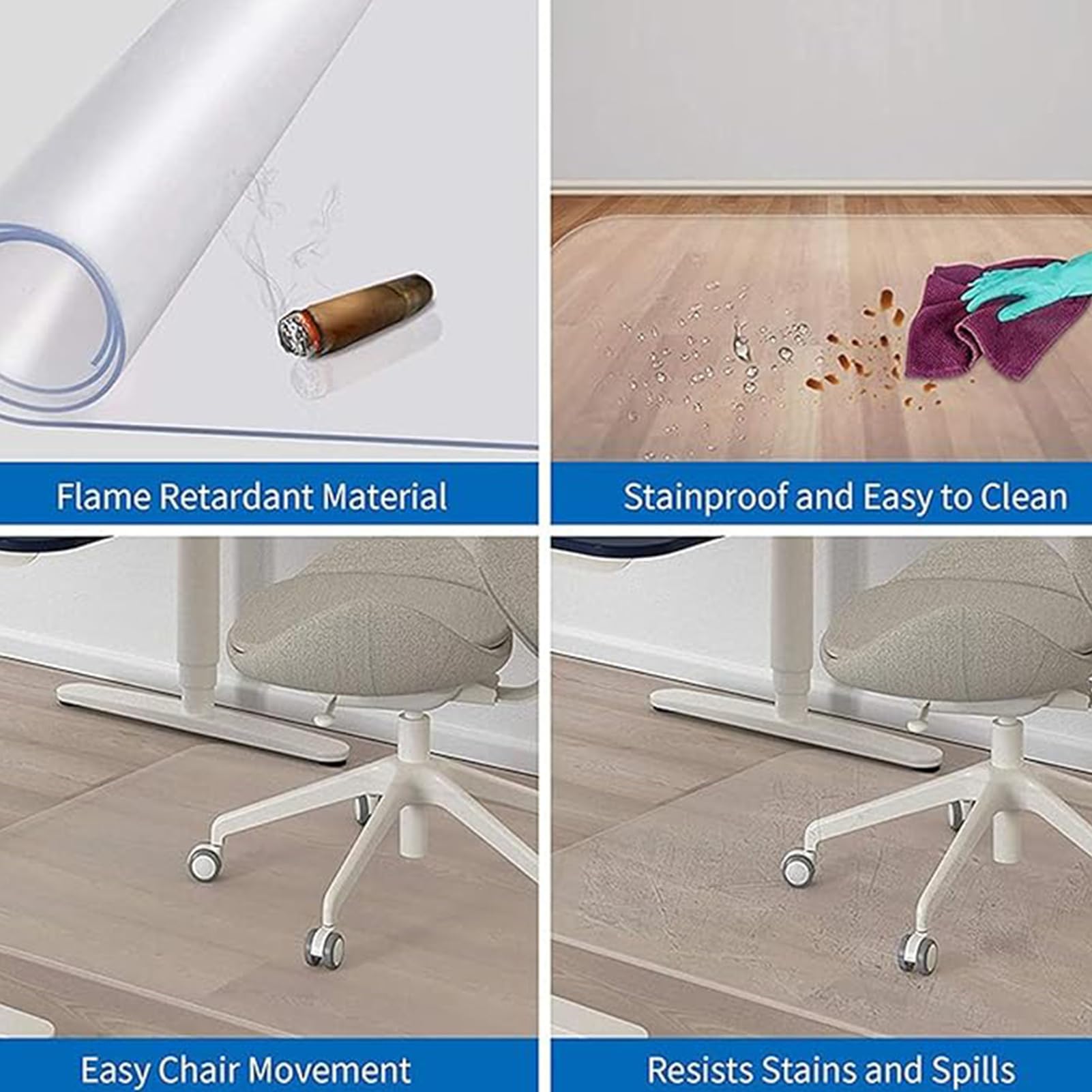 Transparent Givré Tapis De Sol Plaque De Cristal, Protecteur PVC De Verre Souple, Tapis Parquet de Sols Durs Protection, Antidérapant, pour Bureau à Domicile Cuisine