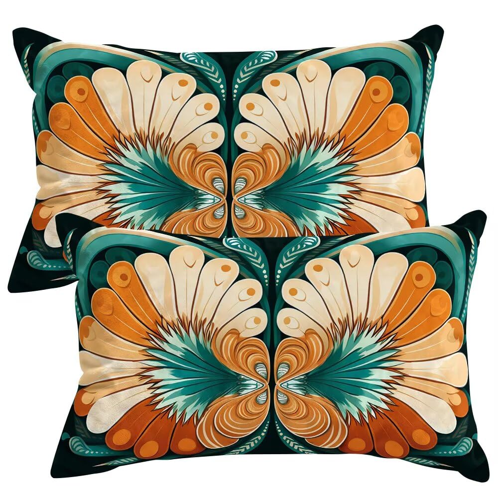 Set of 2 Velvet Cushion Covers 40x60 cm Boho Cushions Covers Decorative Throw Pillow Case Abstract Sofa Pillows 16x24 Inch Rectangle Cushion Cover with Invisible Zipper for Livingroom Bedroom -SC463