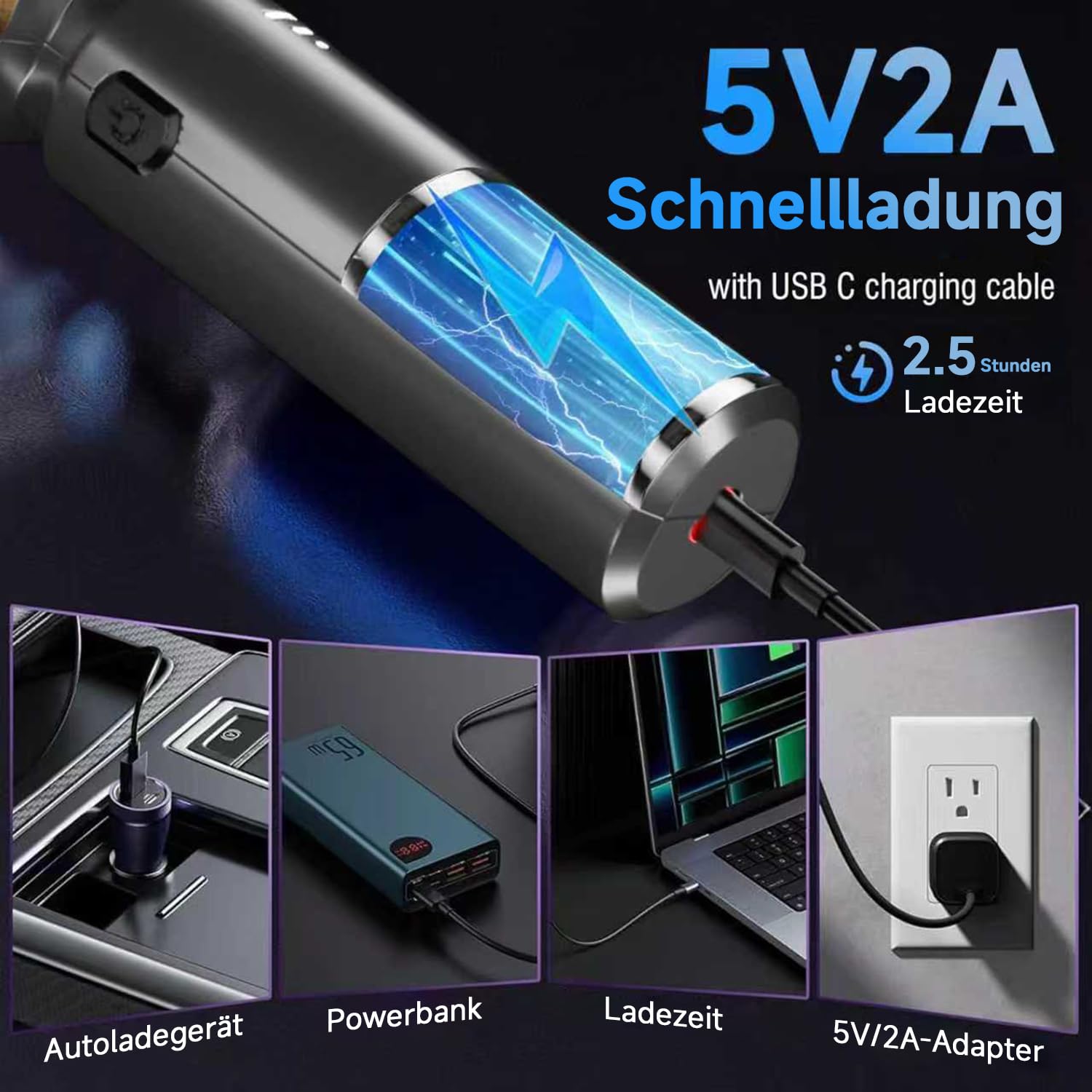 Handstaubsauger Akku, 26000PA Auto Staubsauger, Upgrade-Schnellladung, 3-Gang Akku Staubsauger mit Bürstenloser Motor per Auto, Tierhaare, Sofa Reinigung