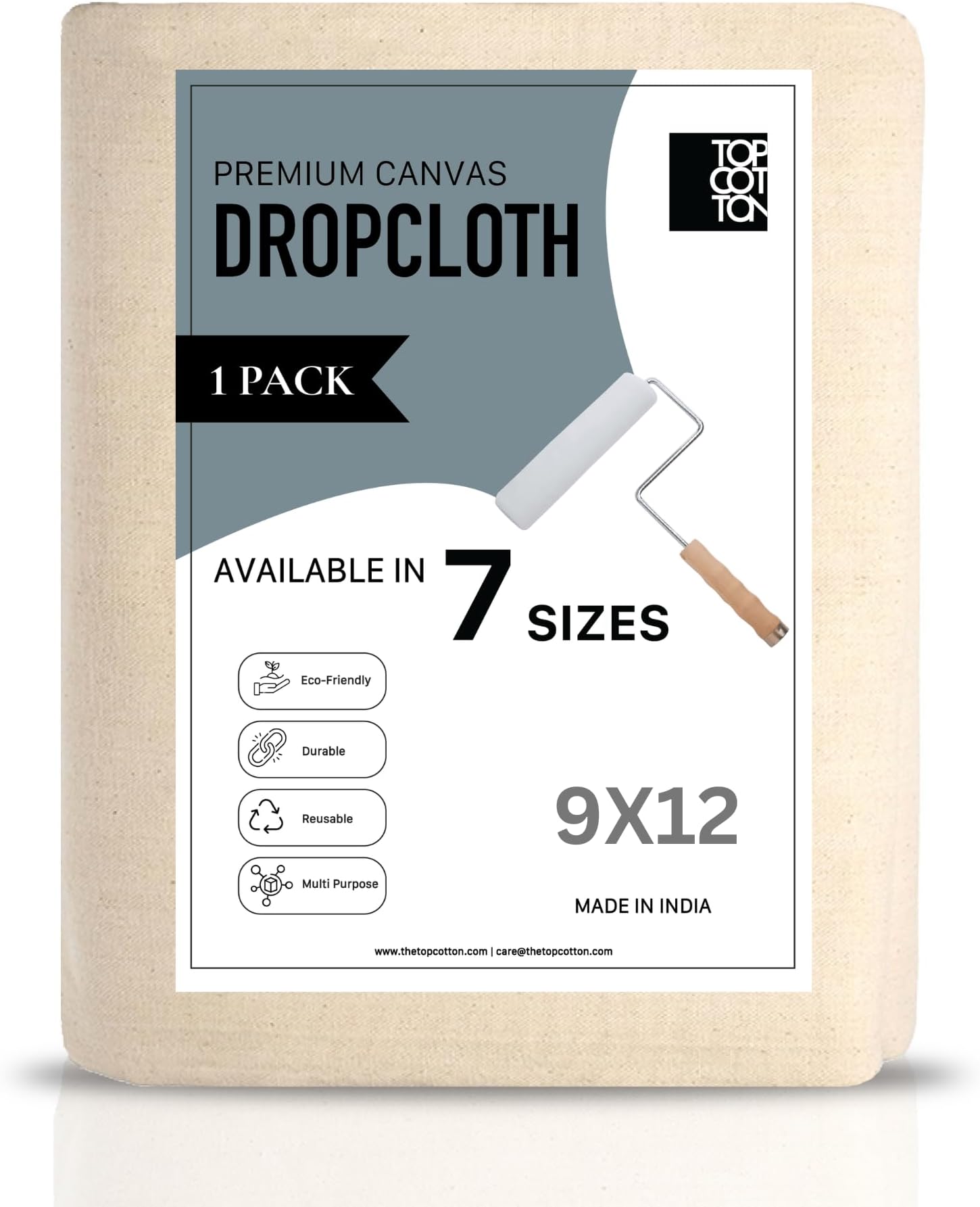 Top Cotton Canvas Drop Cloth 1Pc, Reusable Paint Drop Cloth, 100% Recycled Cotton Canvas Tarp Cover for Painter, Furniture, Floor Protection, All Purpose Painters Dropcloth for Christmas DIY (9x12FT)