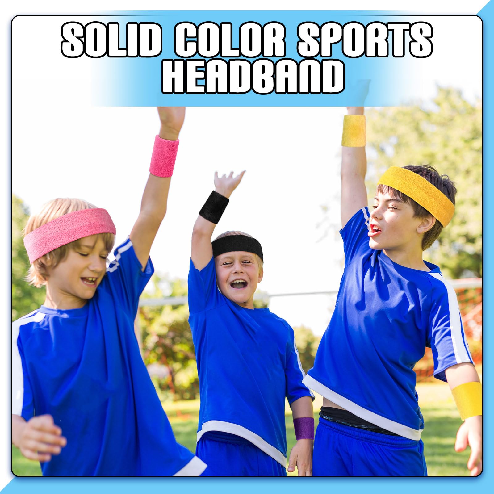 Hungdao Schweißband-Set für Kinder, bunt, athletisches Schweißband, Tennisarmband, schweißabsorbierendes Stirnband für Mädchen, Jungen, Damen, Herren, Sport, Basketball, Workout (trendige Farben)