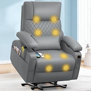 Relaxsessel Fernsehsessel Elektrischer Massagesessel mit Wärmefunktion,3D Verstellbare Armlehnen, Zusätzliche Lendenwirbelstütze,TYP C&USB-Anschlüsse,4 Aufbewahrungstaschen,TV Sessel für Heimkino