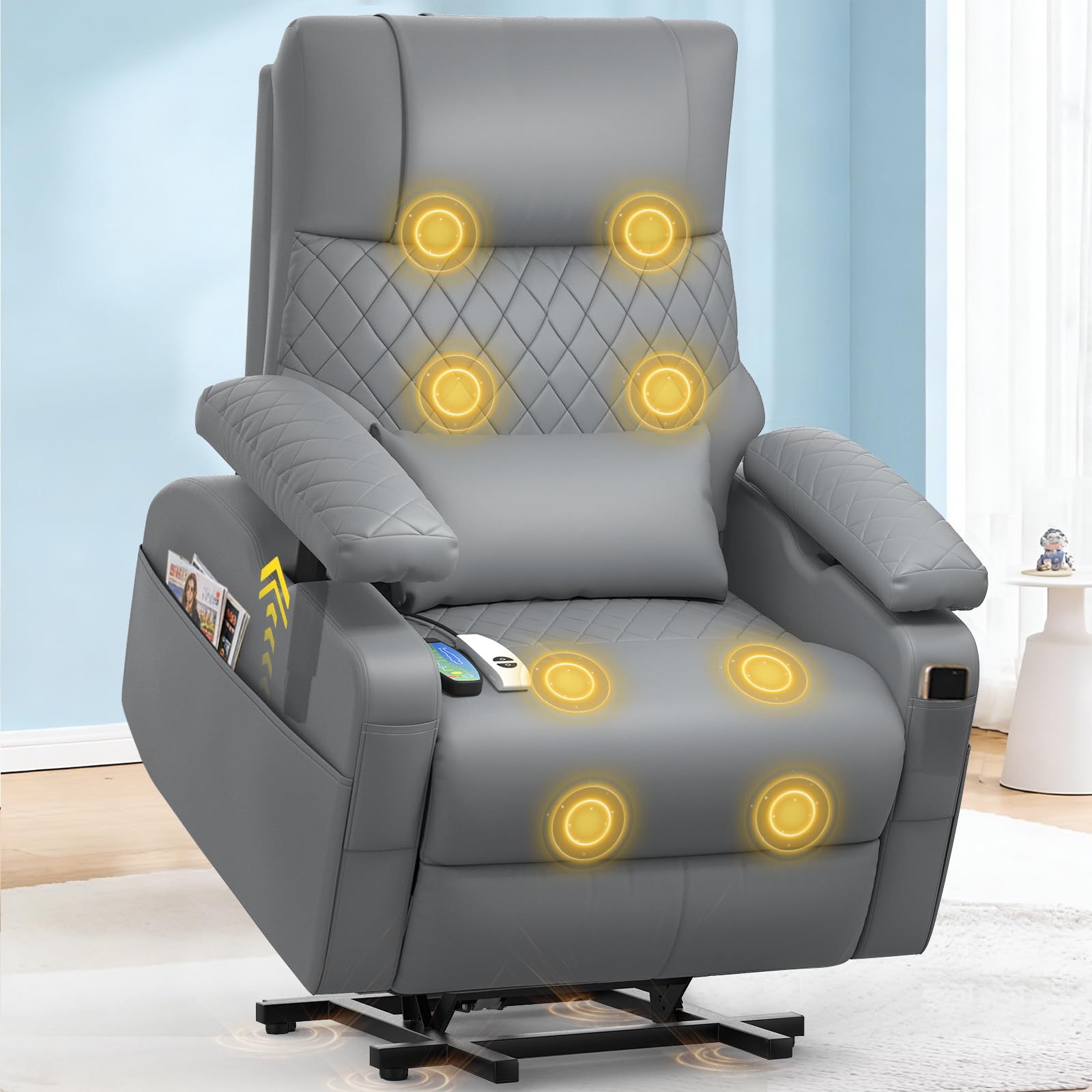 Relaxsessel Fernsehsessel Elektrischer Massagesessel mit Wärmefunktion,3D Verstellbare Armlehnen, Zusätzliche Lendenwirbelstütze,TYP C&USB-Anschlüsse,4 Aufbewahrungstaschen,TV Sessel für Heimkino