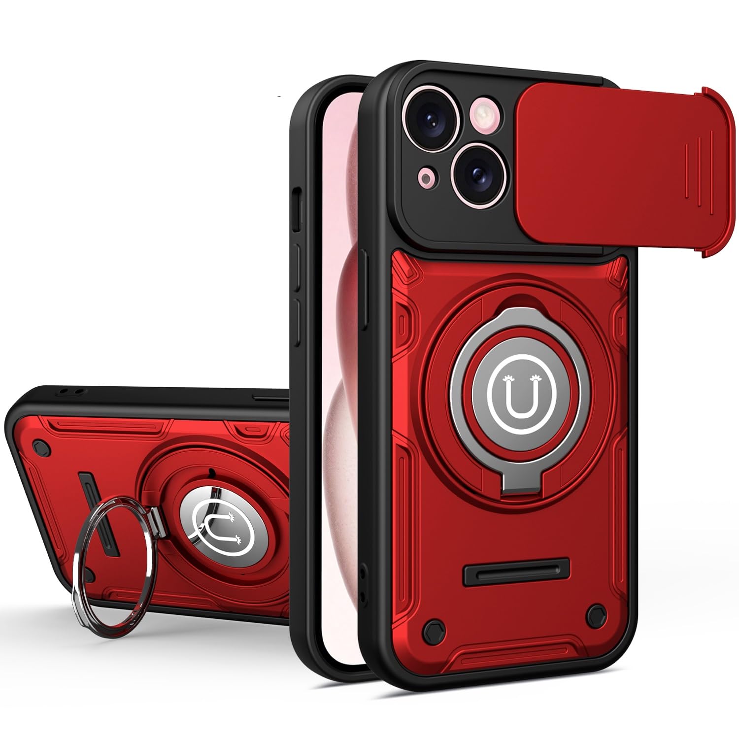 Coque iPhone 15 antichoc robuste avec cache caméra et béquille de protection - 8