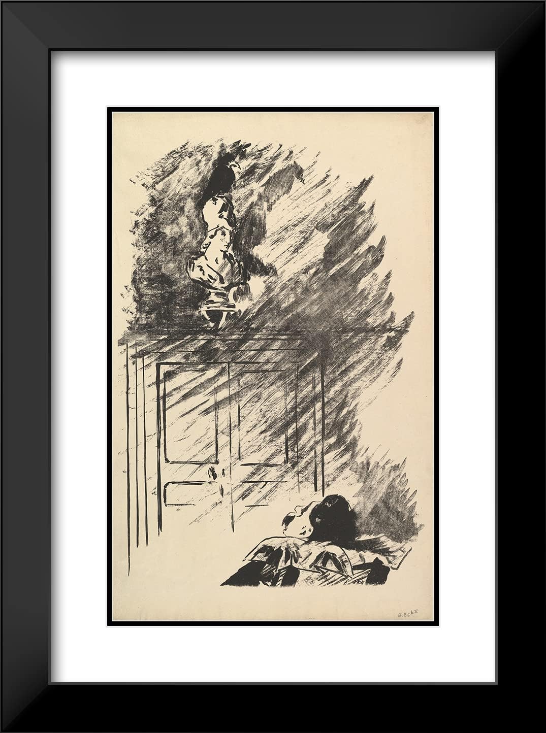 ArtDirect Édouard Manet 13x18 Black Modern Frame and Double Matted Museum Art Print Titled - Perched Upon a Bust of Pallas. Illustration to the Raven by Edgar Allan Poe (1875)