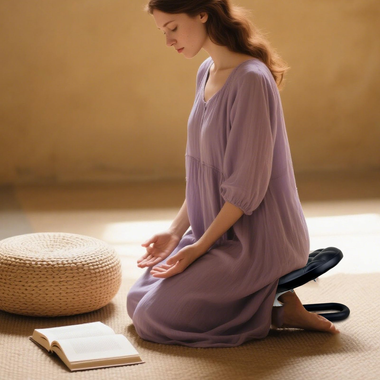 Panchina di meditazione-sgabello di meditazione in in stile Seiza portatile, panca pieghevole in ginocchio | Sedile inclinata ergonomica per postura dritta, sgabello da viaggio compatto con cern