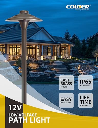 Miniatura 8 de COLOER Luces de latón de bajo voltaje para acera, acabado de bronce, 1 paquete sin bombilla, 12-15V ACDC luces de jardín eléctricas para exteriores,