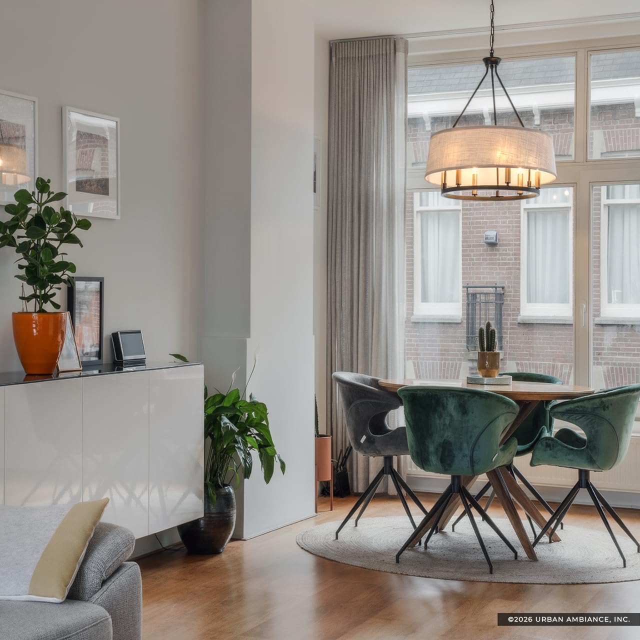 Urban Ambiance Luxury Cosmopolitan Chandelier, Large Size: 22.375" H x 24" W, with Transitional Style Elements, Olde Bronze Finish and White Linen Shade, UHP2183, Marsala Collection