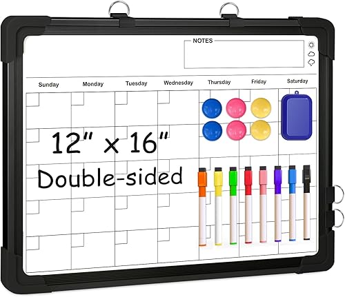Miniatura 1 de 4 THOUGHT Calendario pequeño de pizarra blanca, pizarra de borrado en seco de 12 x 16 pulgadas para pared, pizarra blanca magnética de doble cara,