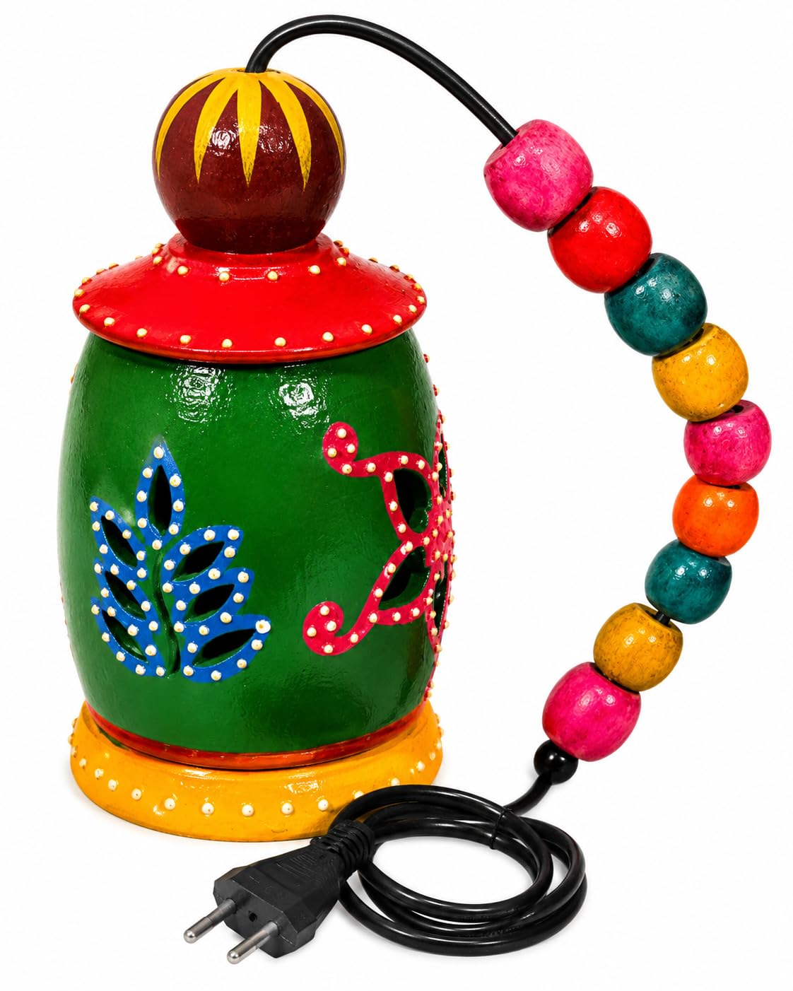Banarasi Wooden Handicraft Lamp Shade | Perfect for living room, bedroom, balcony, kids’ room, café, and home décor | Hand Painted, Colourful Bead cord-image-11