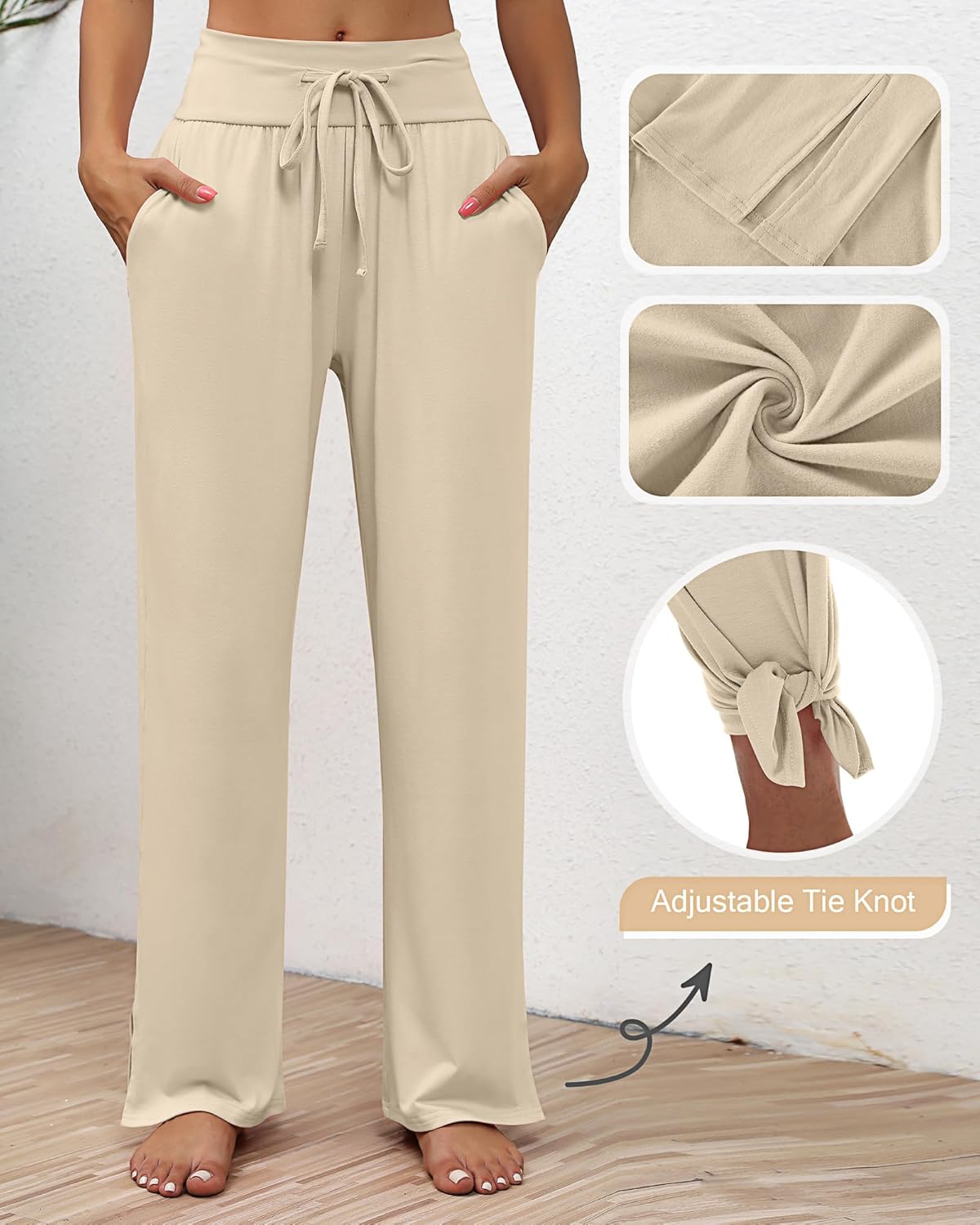 Neer 3 Pack Women's Lounge Pants Wide Leg Yoga Sweatpants with Pockets High Waisted Drawstring Lounge Loose Workout Jogger - Image 2