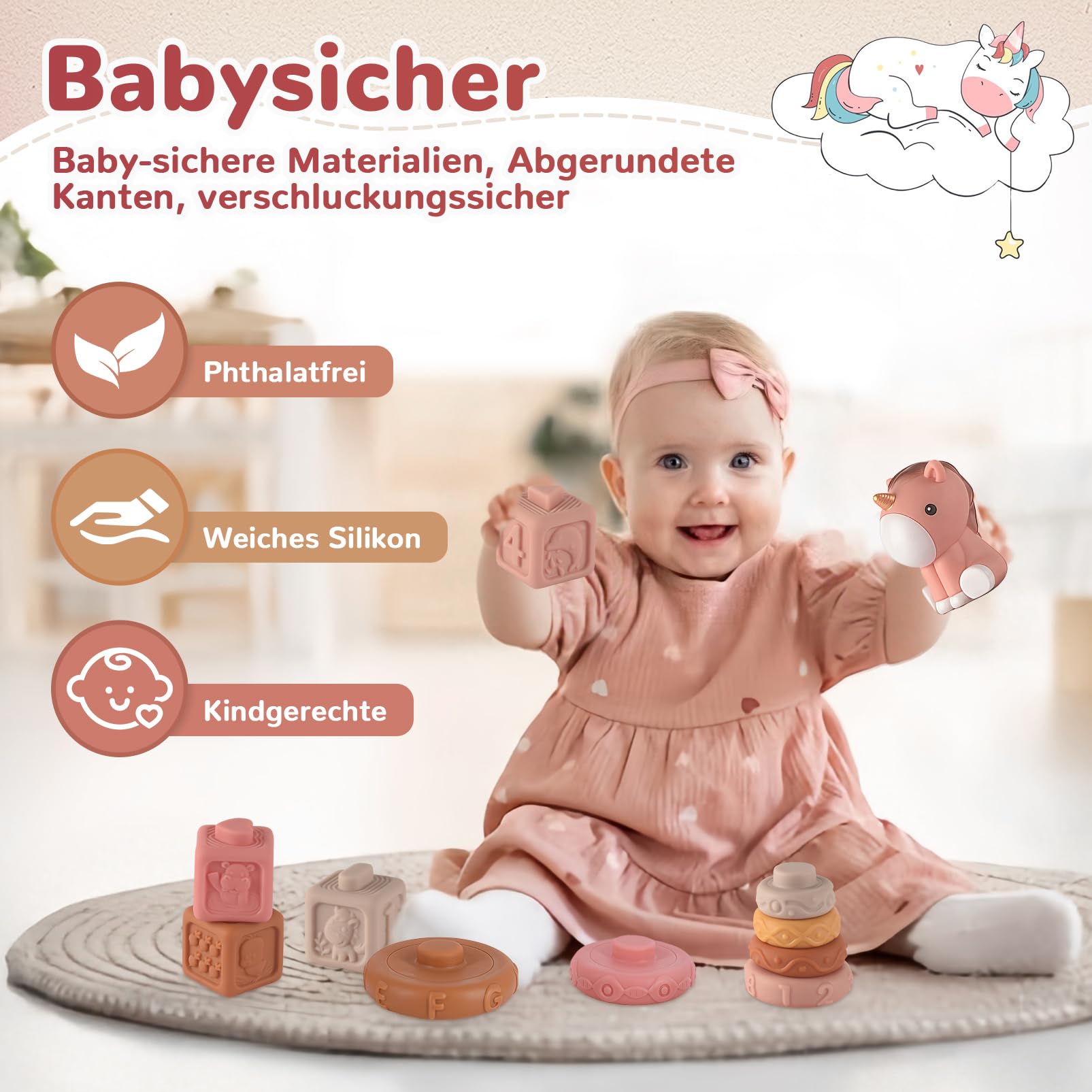 5 in 1 Babyspielzeug ab 6 Monate, Montessori Spielzeug Baby ab 6 Monate | ﻿ Motorikspielzeug ab 6 Monate, Stapelspielzeug Blöcken, Baby Spielzeug Geschenk 6 12 monate Mädchen Junge