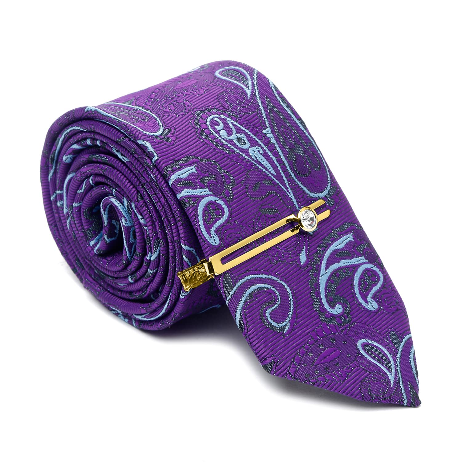 LOUIS STITCH Mens Lilac Purple Italian Style Silk Suit Necktie with Gold Tie Pin (Czech) 2