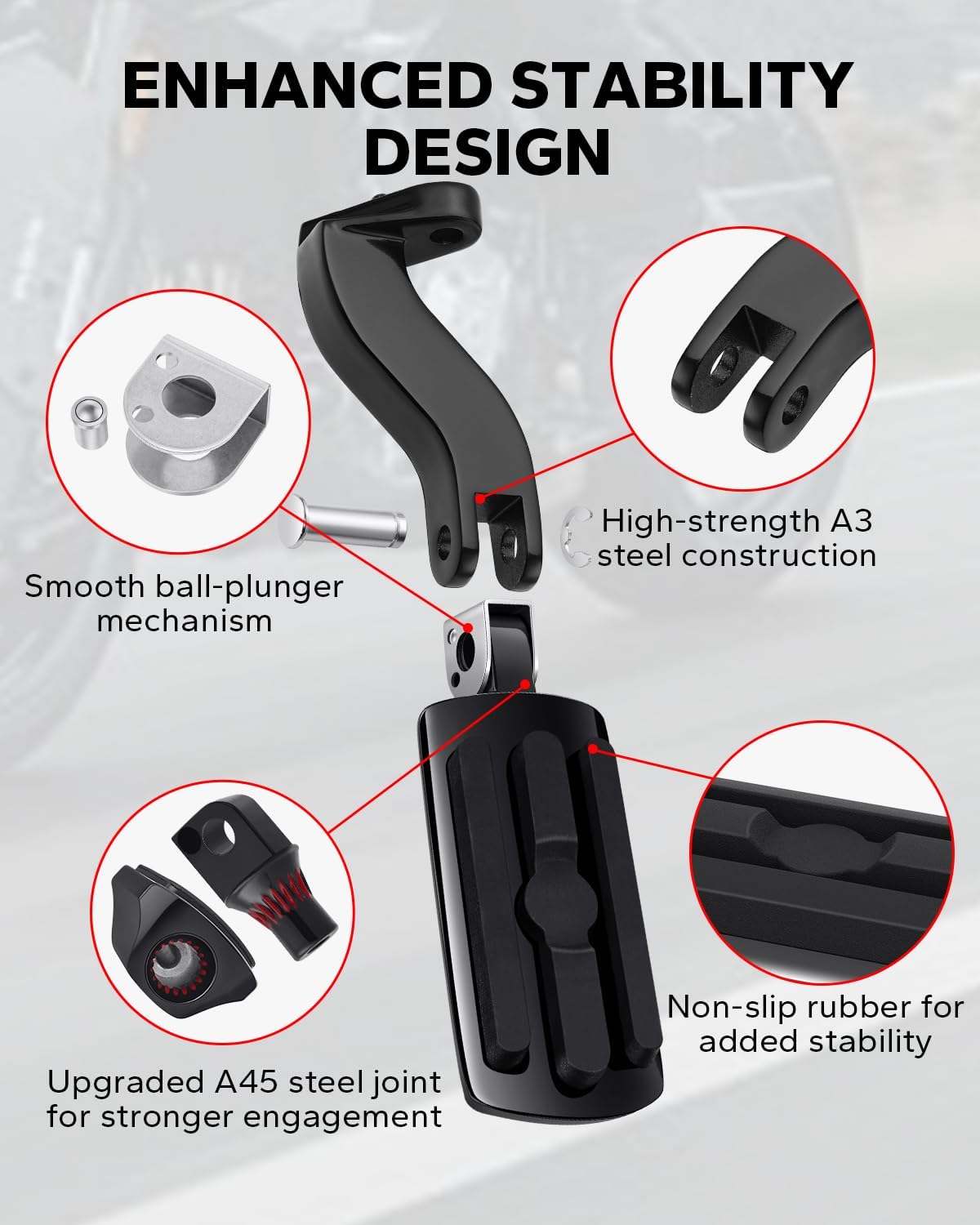 Amazicha Rear Passenger Footpegs Passenger Mini Foot Pegs Footboard A3 Steel Fit for Harley Davidson Touring Road King Street Glide Road Glide Electra Glide Ultra Classic 1993-2025, Black