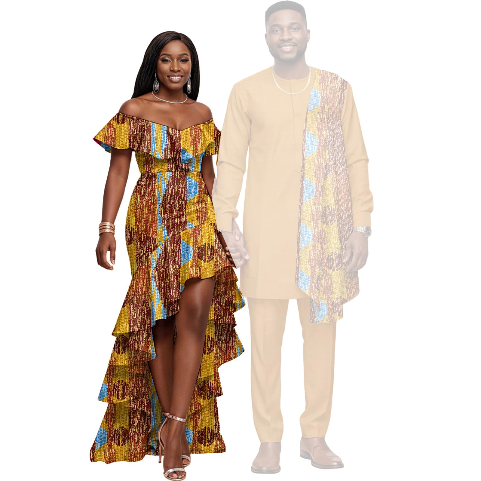SEA ALP African Dress for Women Matching Men Dashiki 2 Piece Set Outfits African Couple Attire Party Wedding