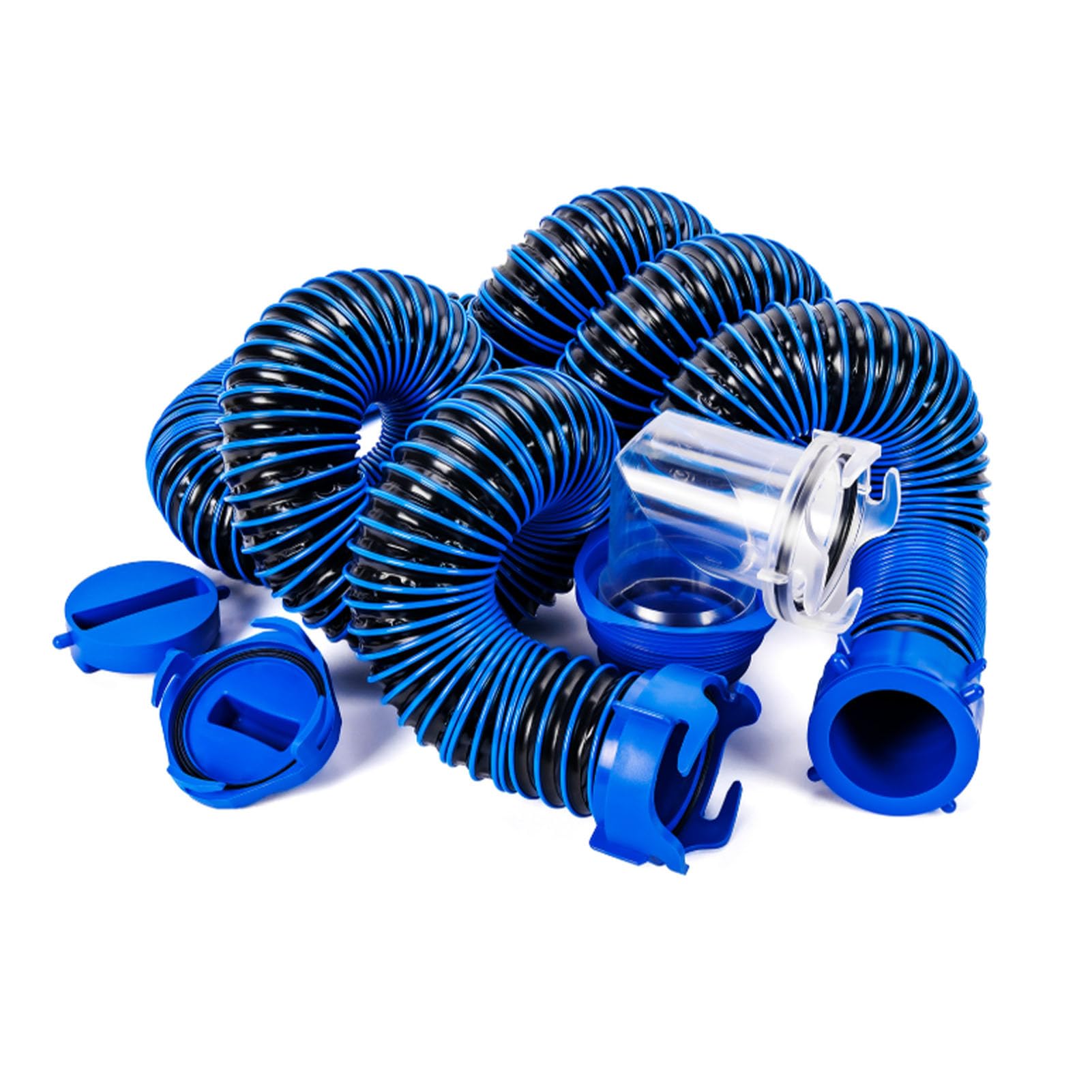 Kit Tubo per Scarico Camper 20 Ft con Gomito Trasparente a 90 | Tubo per acque reflue in TPE con adattatore 4 in 1, tappi terminali a prova di perdite, per serbatoio delle acque reflue