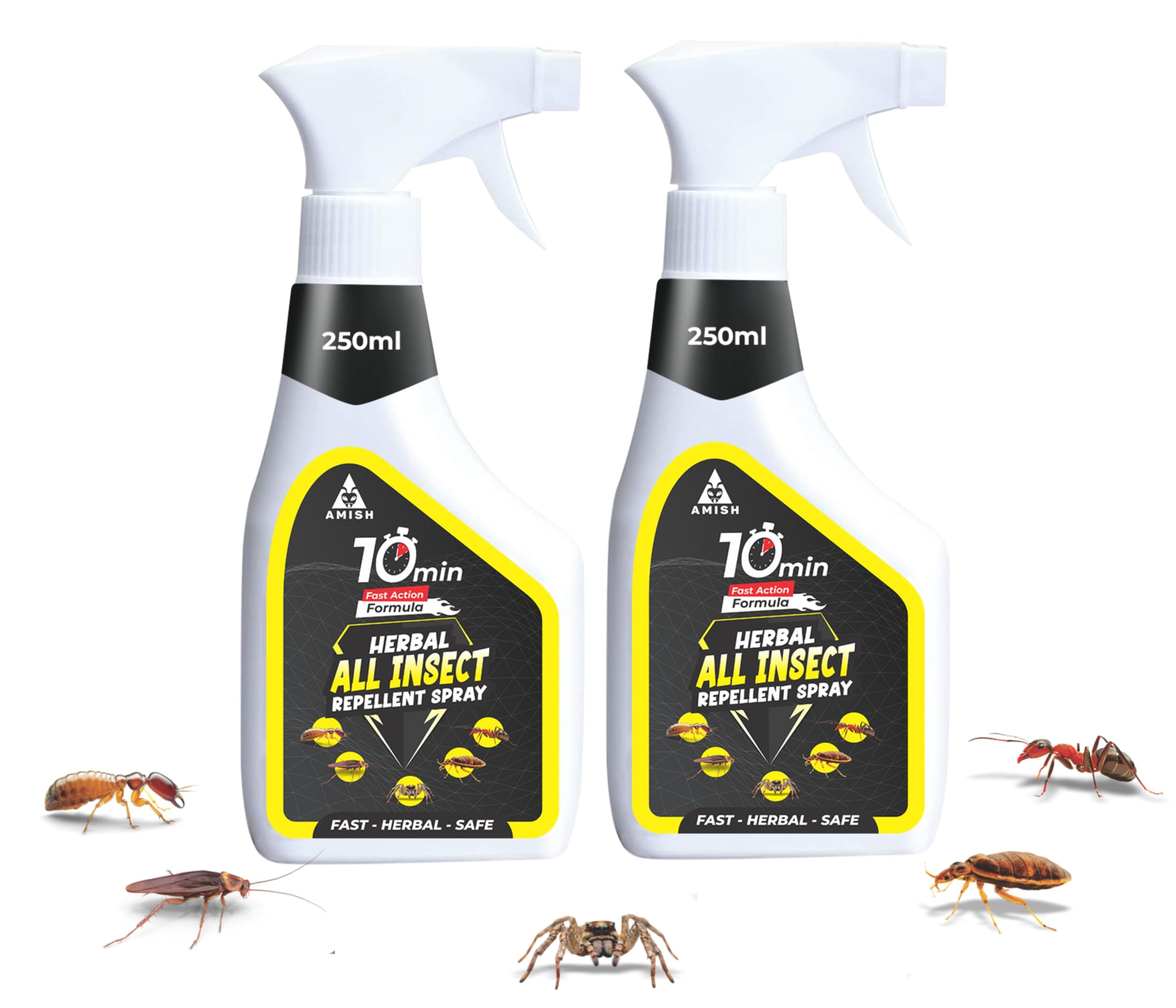 Amish Herbal All In One Spray 250ml Pack-2|10 Minutes Formula |Removes Entire Ant, Cockroach, Lizard, Bed Bugs, Spider, Bed Bugs|Powerful 100% Organic Insect Repellent Spray For Home Kitchen