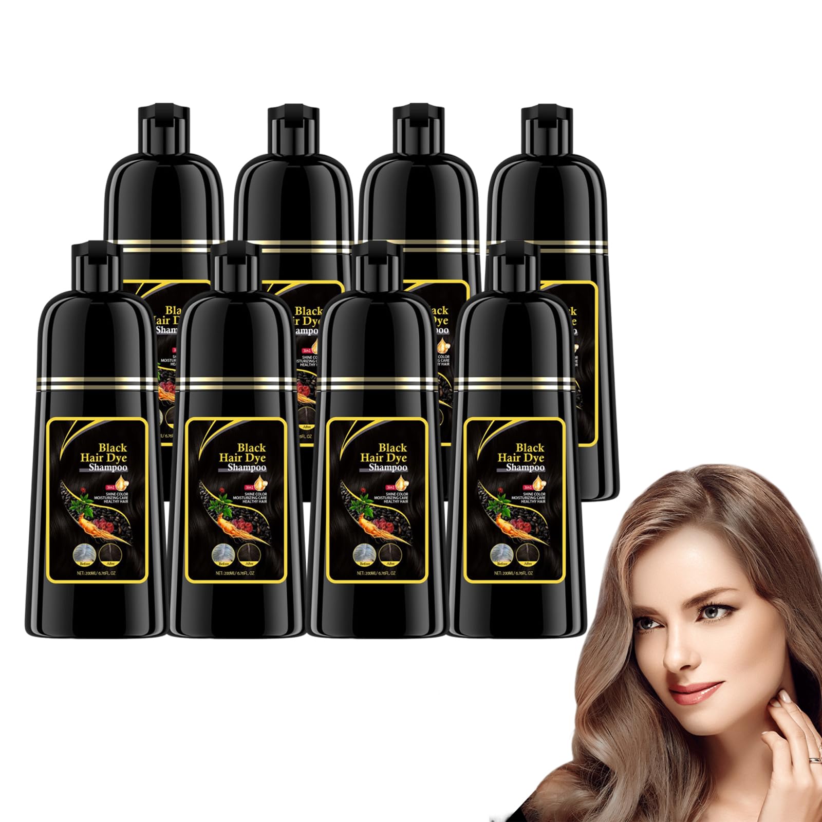Shampoo colorante per capelli neri 3 in 1 - Shampoo colorante per capelli neri alle erbe - Copertura dei grigi a lunga durata, colore istantaneo con ingredienti a base di erbe, 100 ml (8 bottiglie)