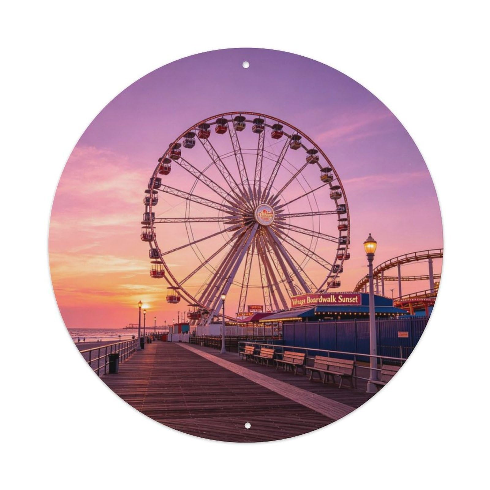 Vintage Ferris Wheel Boardwalk Sunset Metal Tin Sign Plaque