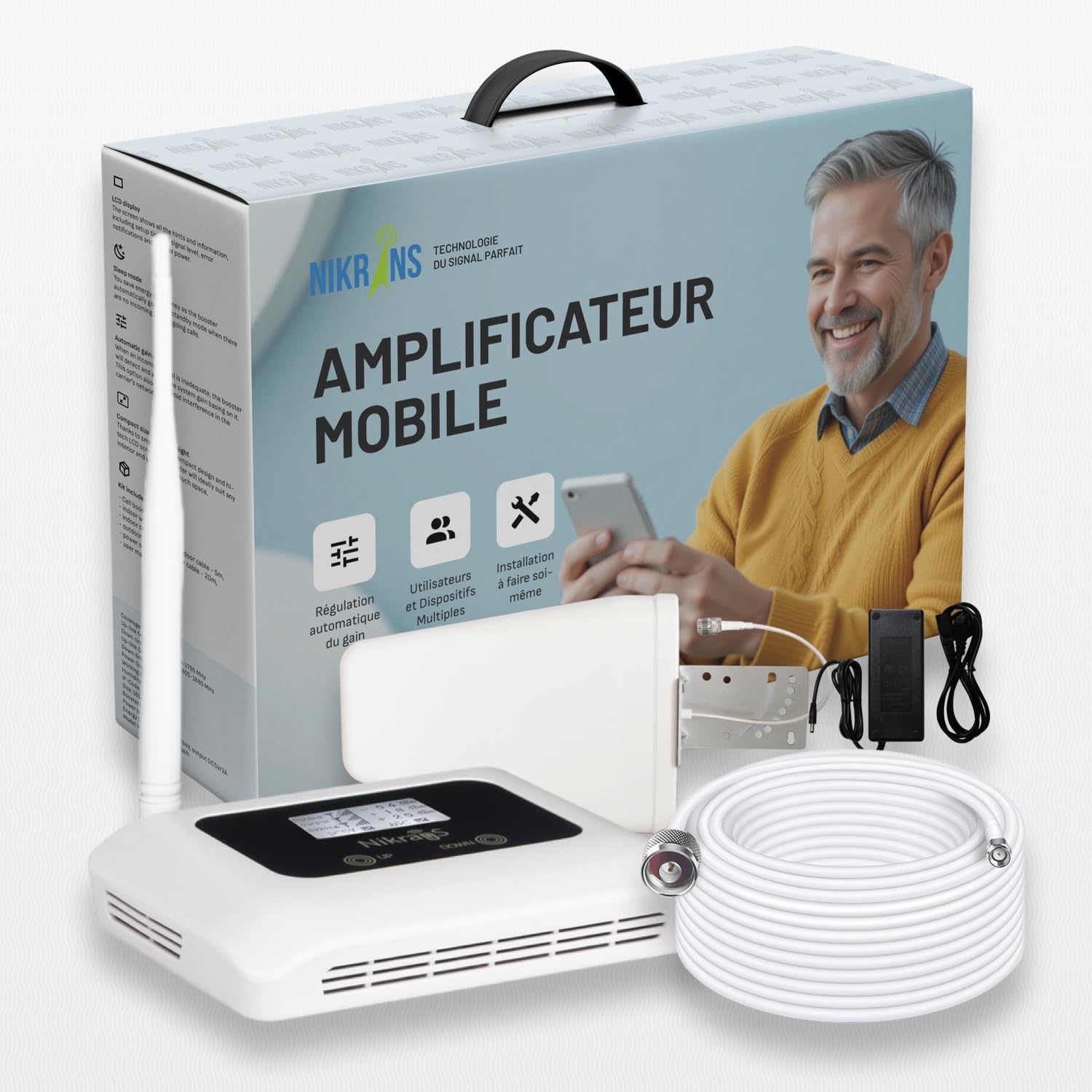 Amplificateur 4G/5G – Bande 1 (2100 MHz) – Répéteur Réseau 4G pour Maison ou Bureau Jusqu’à 150 m² – Compatible Orange, SFR, Bouygues, Free etc. – Certifié CE & RoHS – Multi-Appareils