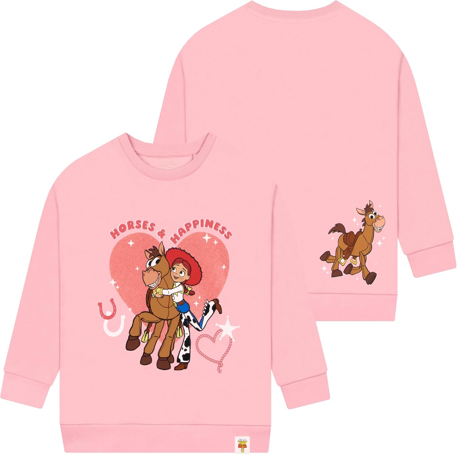 Disney Toy Story Sweatshirt, Jessie & Bullseye Girls Sweatshirt, Glitter Heart Print Kids Jumper, Pink 4