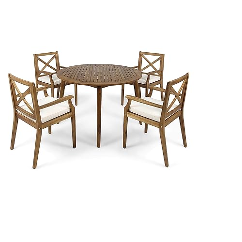 Pines Outdoor 5 Piece Acacia Wood Dining Set with Cushions,
